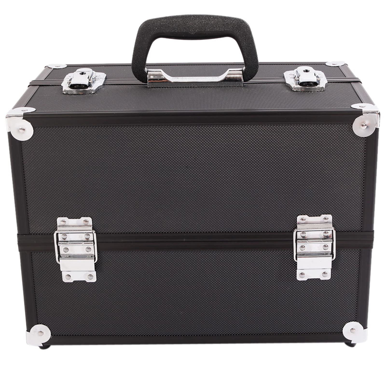 Professional Aluminum Alloy Portable Cosmetic Case - Lockable Jewelry & Makeup Storage Box with Key (Black) | Perfect for Travel, Salon & Home Organization