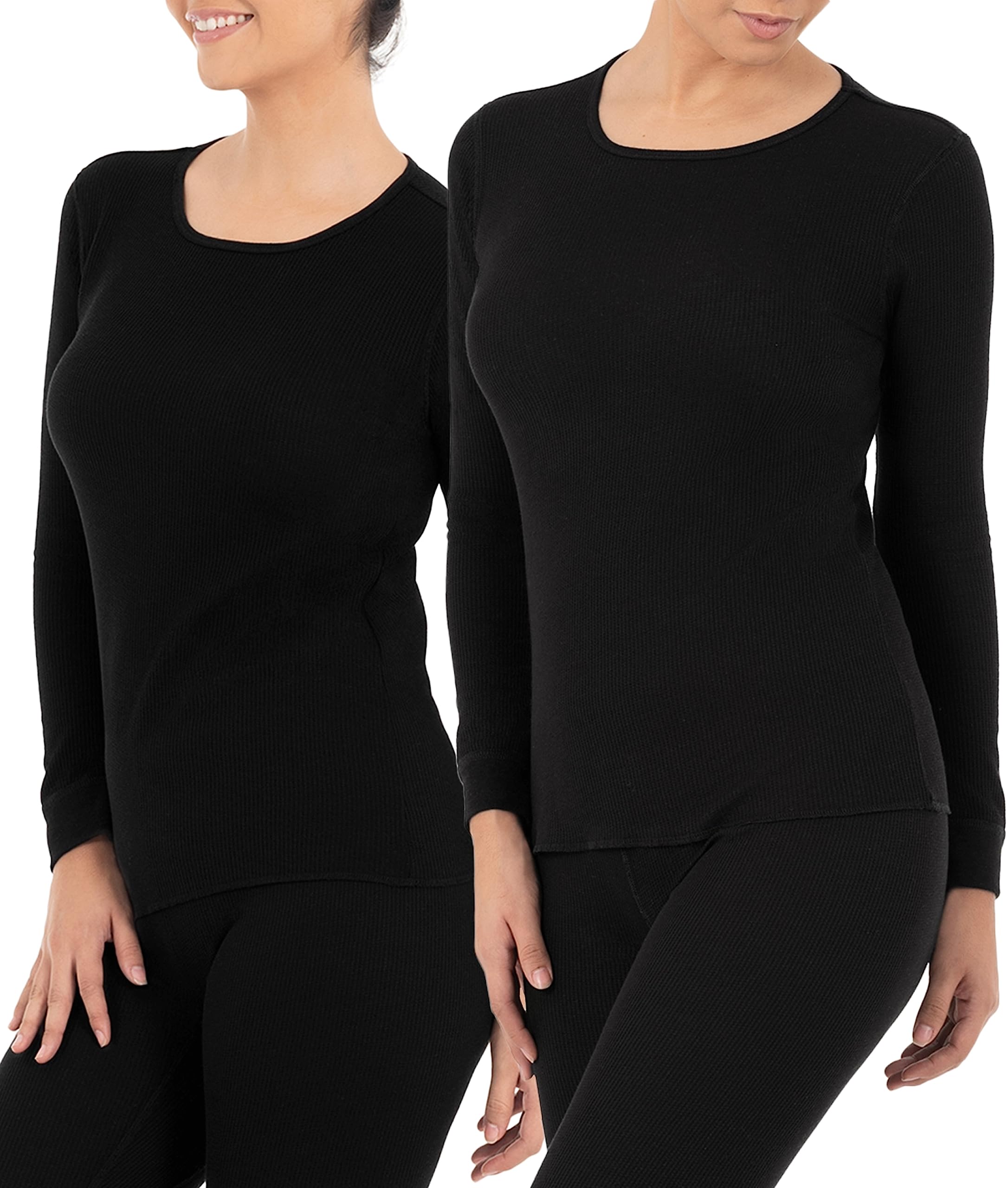 Fruit of the Loom Women's Micro Waffle Premium Thermal Underwear Tee Shirt - Soft Warm Long Sleeve Base Layer for Winter, Cold Weather & Outdoor Activities