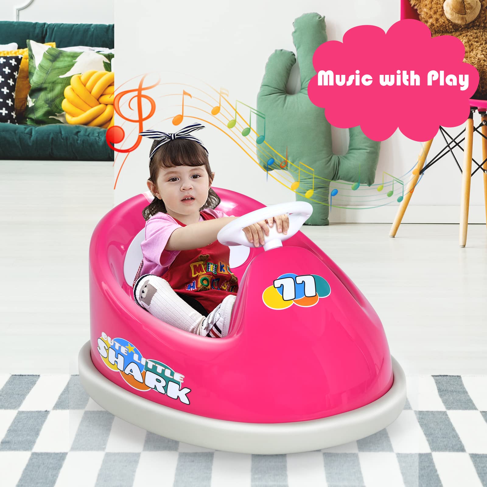 INFANS 6V Kids Electric Ride On Car with Remote Control - 360° Spin, LED Lights, Bluetooth Music & 2 Driving Modes - Rechargeable Battery Powered Bumper Toy for Boys & Girls (Rose) - Perfect for Indoor/Outdoor Play, Birthday Gifts & Toddler Entertainment