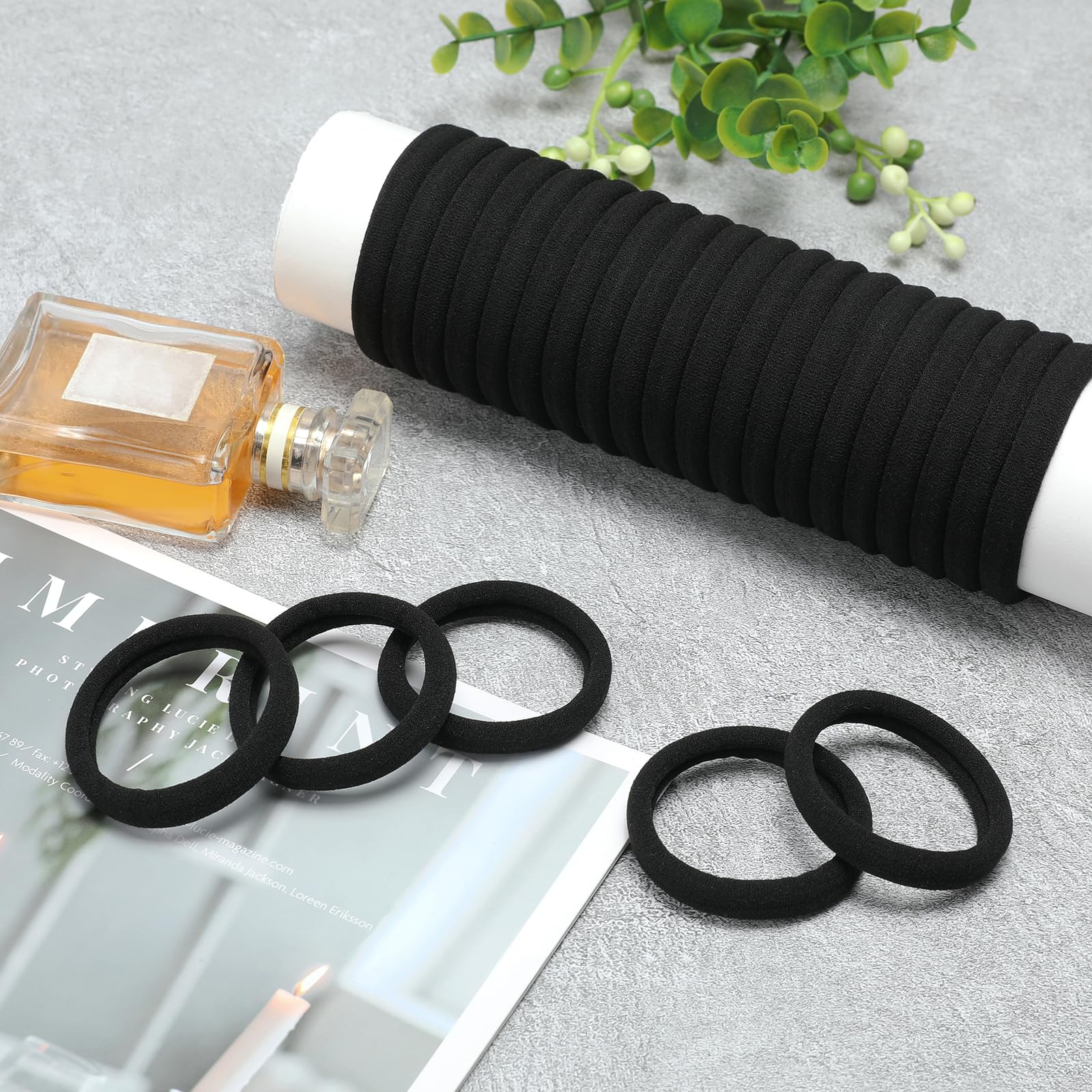 100 Count Extra Thick 5CM Black Hair Ties - Bulk Elastic Hair Bands for Thick Heavy Hair, Seamless Hair Accessories for Women & Girls, Ponytail Holders (Black) - Perfect for Workouts, Yoga, Office & Everyday Styling