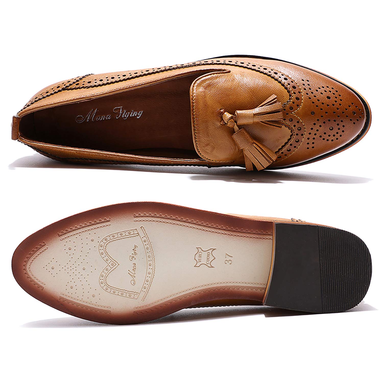 Women's Leather Tassel Loafers - Wingtip Brogue Slip-On Dress Shoes for Ladies | Comfortable Office Work Flats & Casual Wear | Perfect for Business, Travel & Everyday Outfits