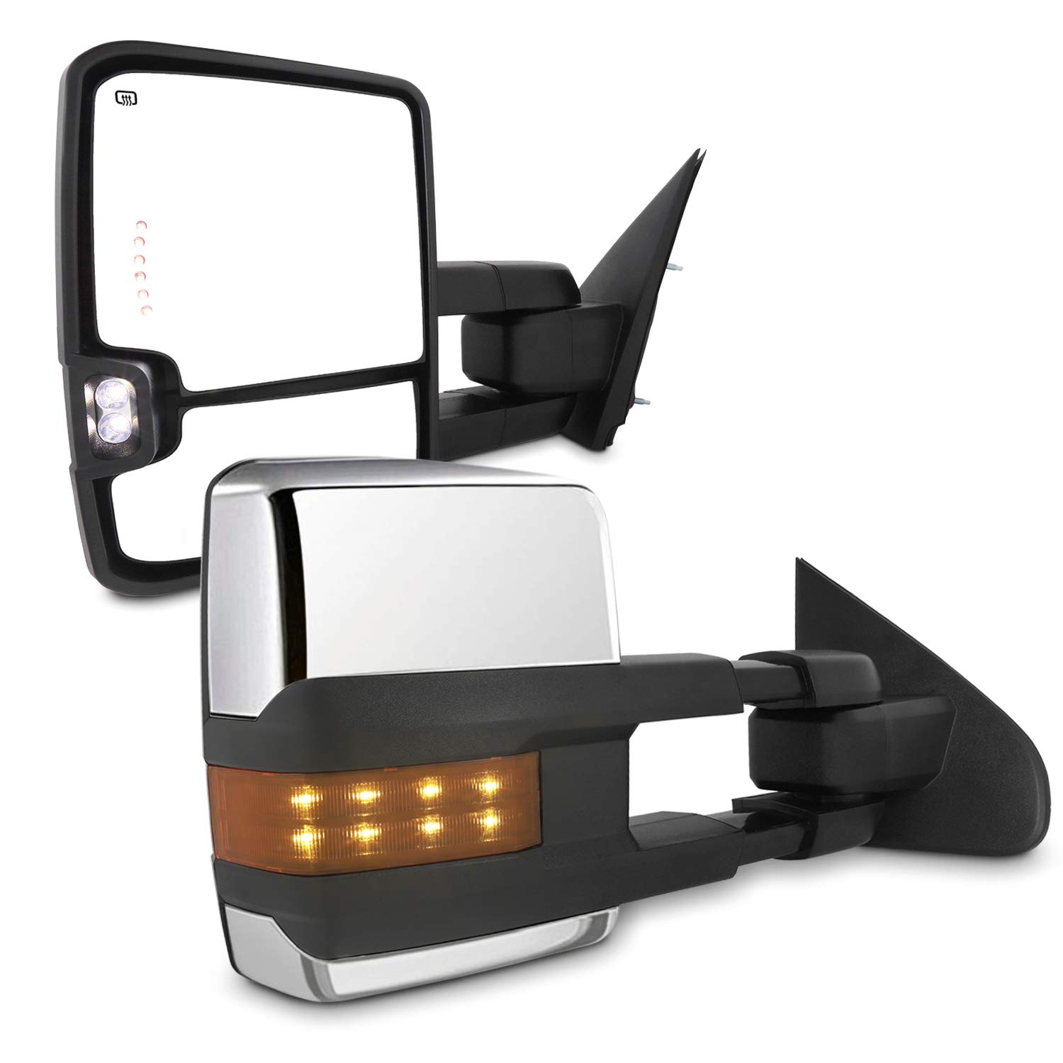 AKKON Power Folding Heated Towing Mirrors with Turn Signal & Lamp for 2014-2018 Chevy Silverado GMC Sierra - Chrome - Perfect for Enhanced Visibility & Safety While Towing Trailers or Large Loads