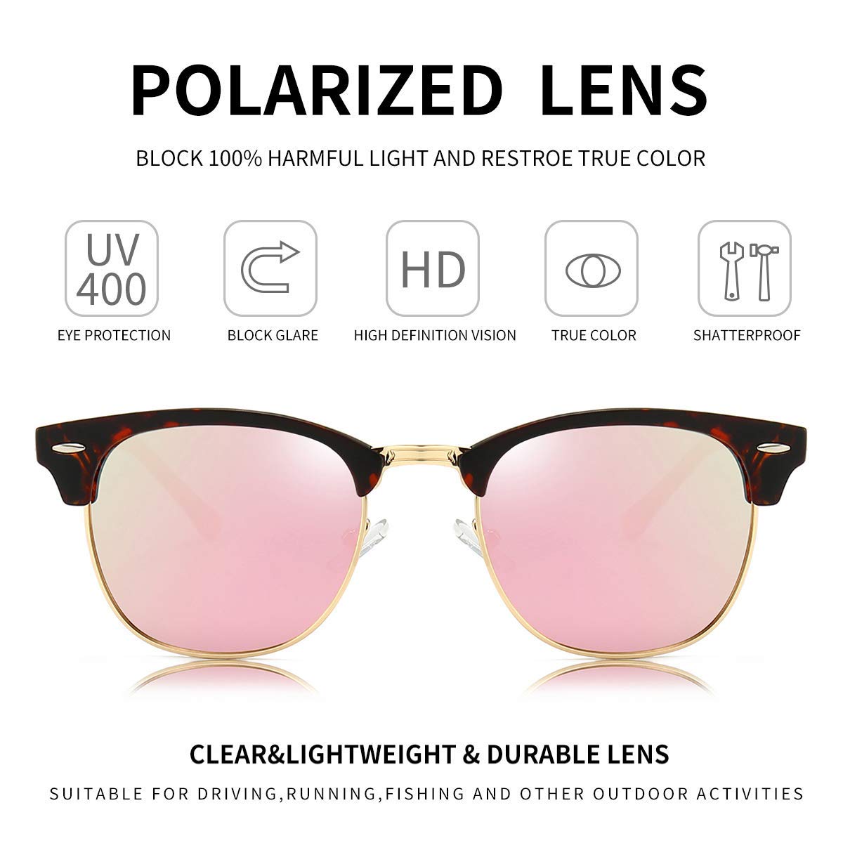 Polarized Browline Sunglasses for Men & Women - Classic Semi-Rimless Retro Frame with UV 400 Protection | Perfect for Driving, Beach, and Outdoor Activities