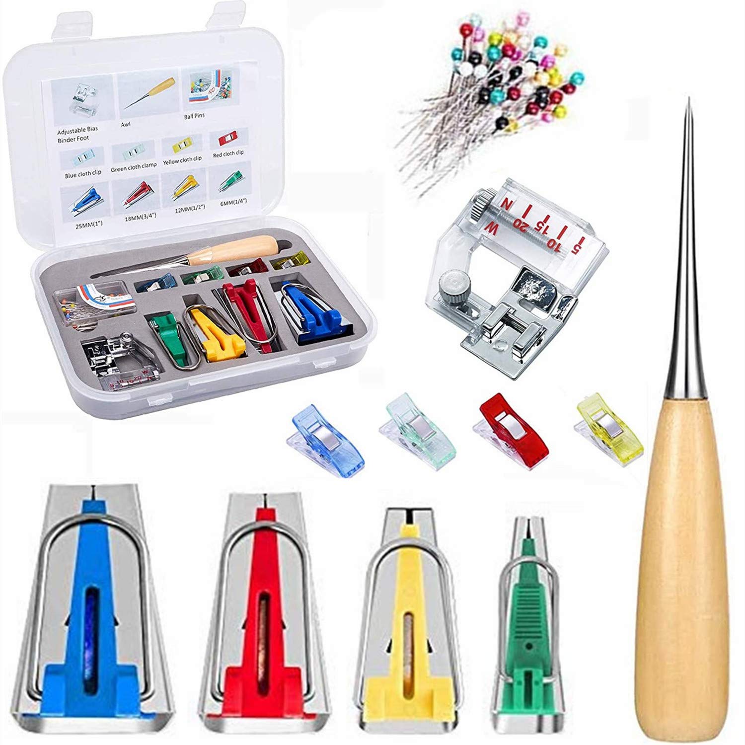 YEQIN 6MM/12MM/18MM/25MM Bias Tape Maker Tool Kit Set - 4 Sizes Fabric Binding Tools for DIY Sewing, Quilting & Dressmaking - Perfect for Creating Professional Edges on Garments, Home Decor and Craft Projects