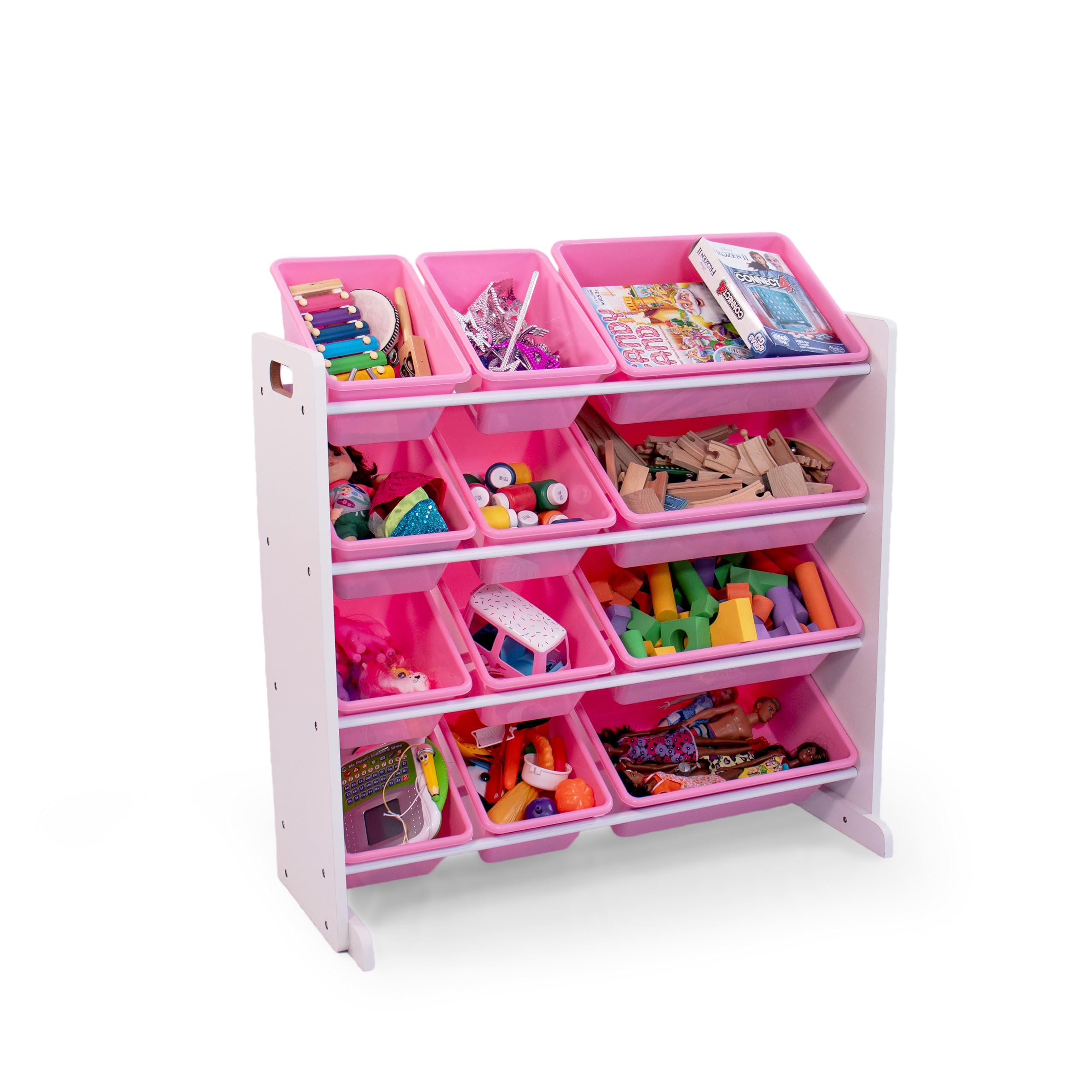 Humble Crew 12-Bin Toy Storage Organizer in White & Pink - Perfect for Kids' Room, Playroom, and Classroom Organization
