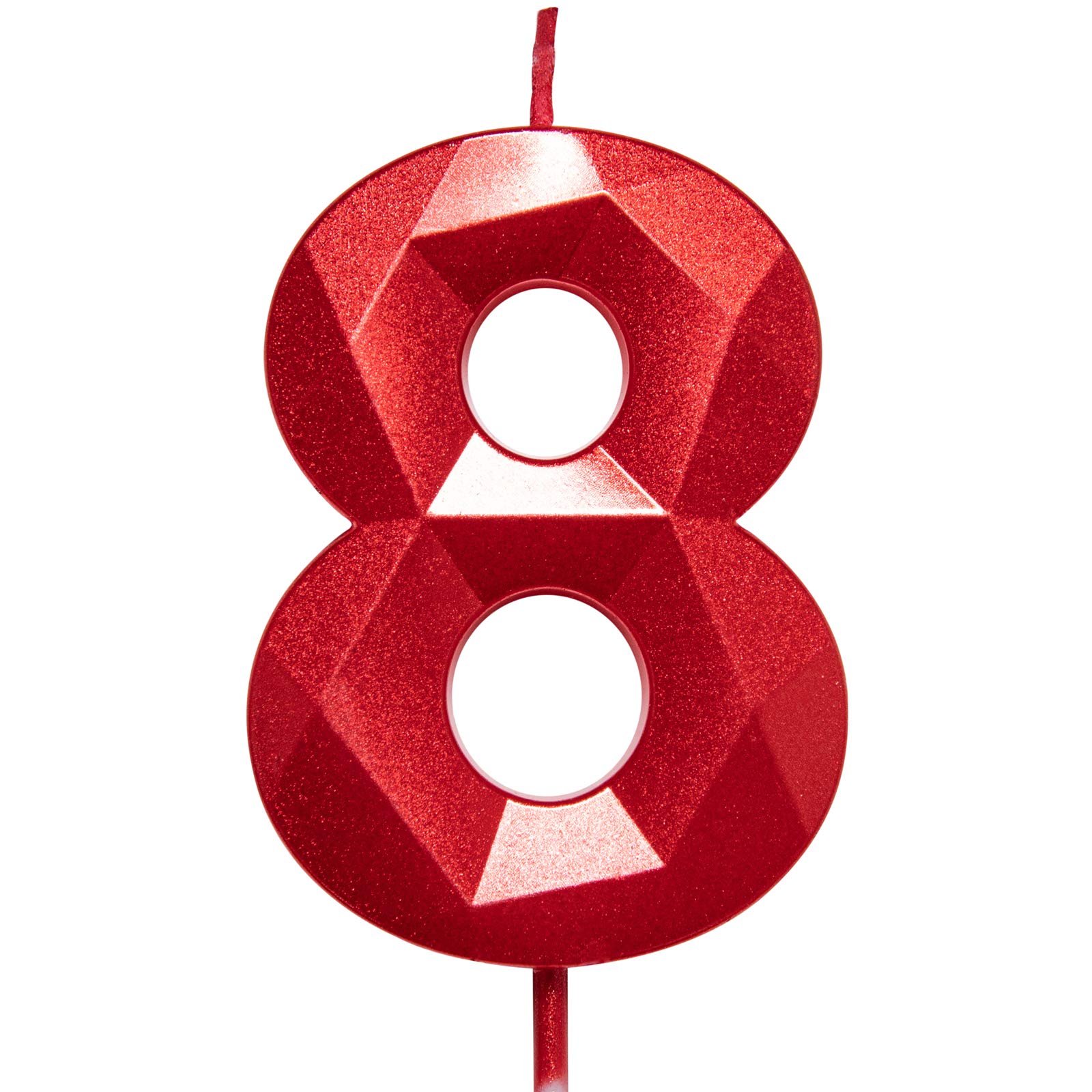 2.75 Inch Tall 3D Diamond Shaped Bright Red Number 8 Birthday Cake Candles - Set of 8 for Adults & Kids Party Decorations, Baking Supplies, and Celebration Toppers - Perfect for Birthday Cakes, Cupcakes, and Dessert Decorating