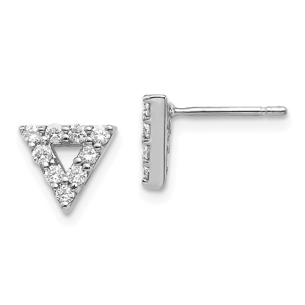 14K White Gold Triangle Open Stud Earrings for Women - 8mm Diamond Cut Design - Perfect for Everyday Wear, Parties & Special Occasions
