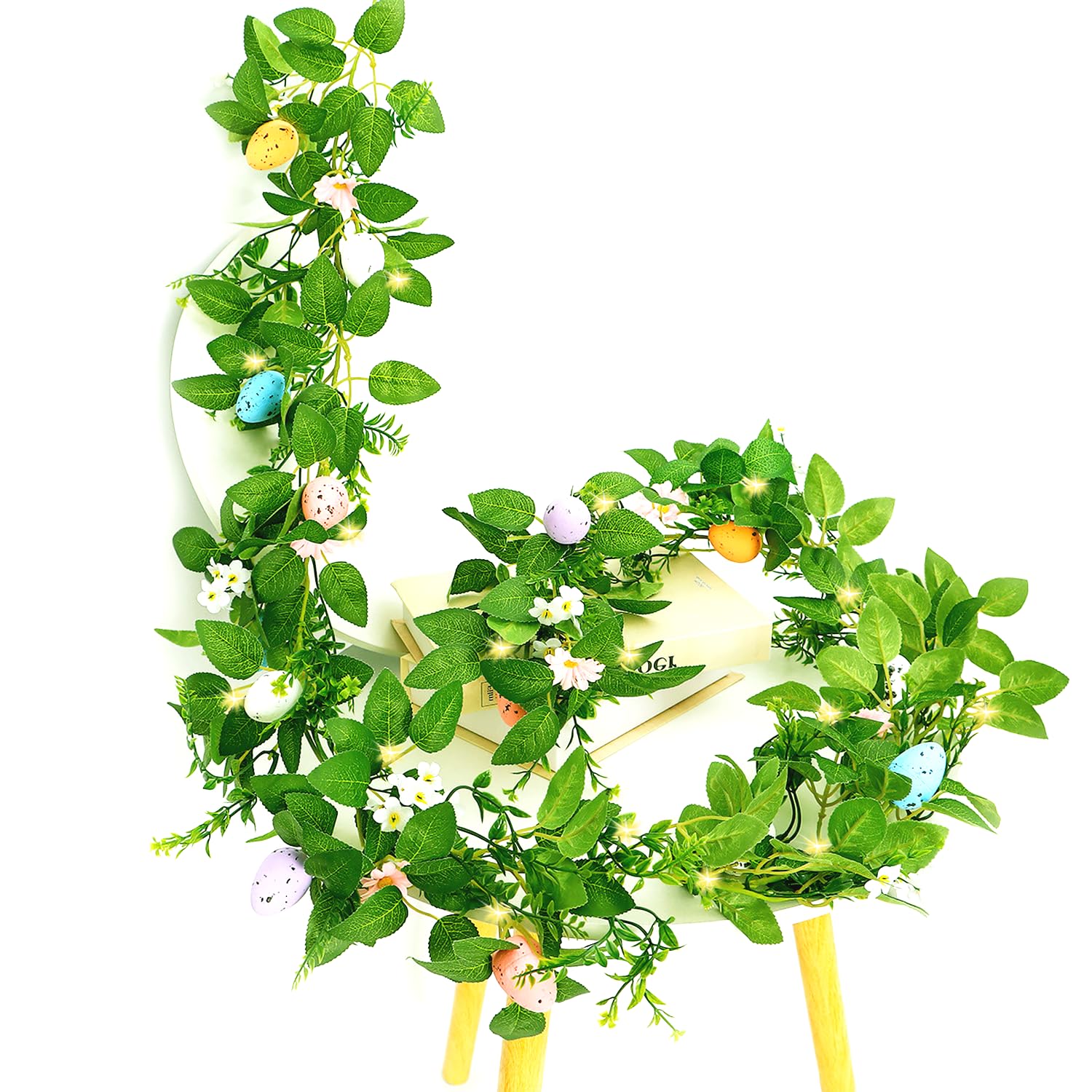 6.5 FT Easter Garland with Lights - Spring Home Decor, Easter Egg Decoration for Indoor & Outdoor, Party, Mantel, and Tree Decorating