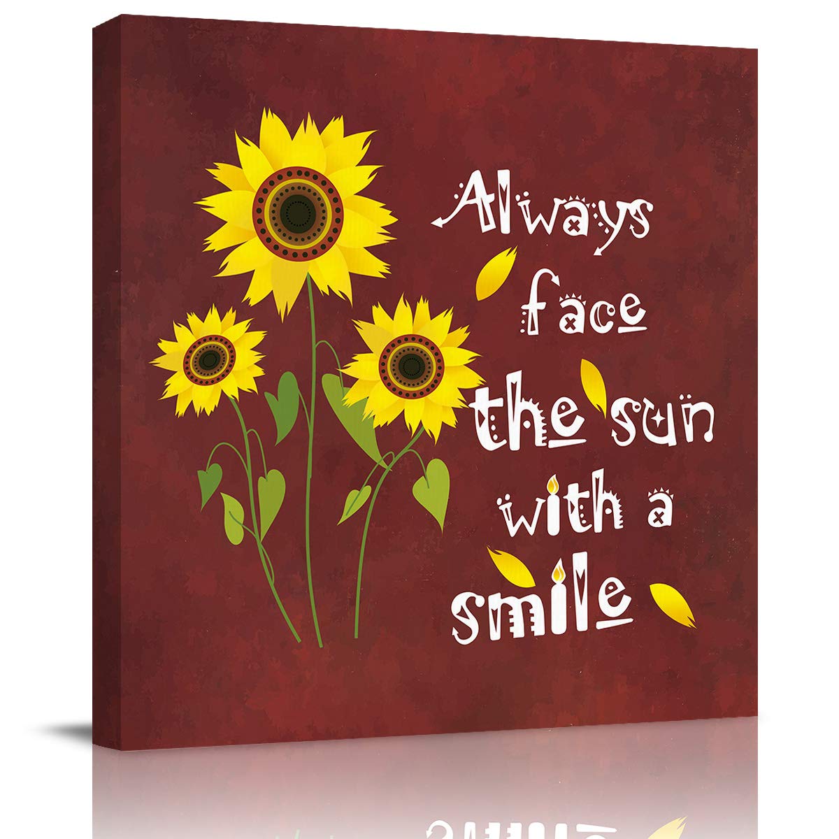 Sunflower Canvas Wall Art - 8x8in Aesthetic Wall Decor for Bedroom, Living Room & Office - 'Sunflowers Always Face the Sun with A Smile' - Perfect for Home Decor, Housewarming Gifts & Wall Aesthetics