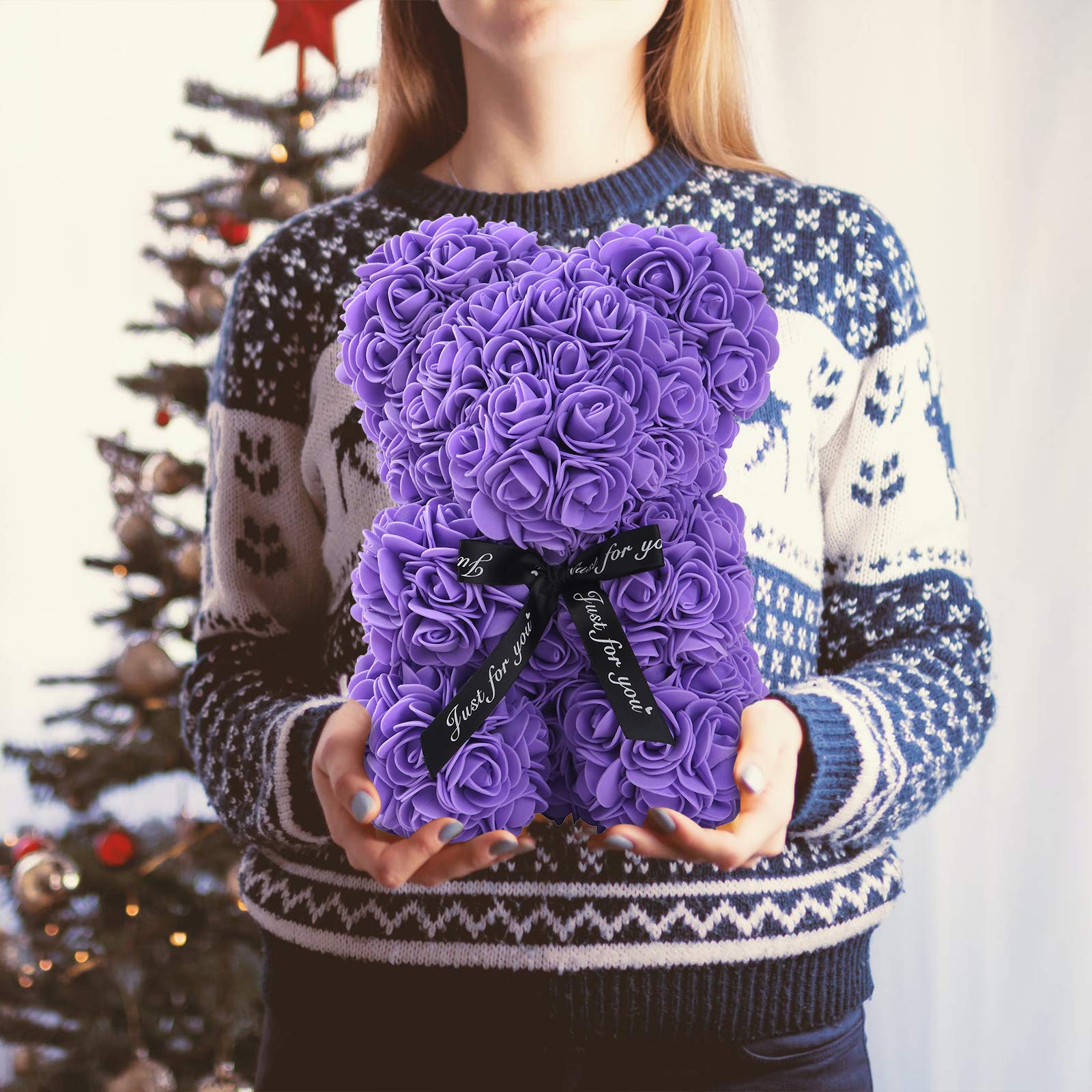 Handmade Purple Rose Bear Teddy - Luxury Floral Gift for Women, Valentine's Day, Mother's Day, Wedding & Anniversary - 10