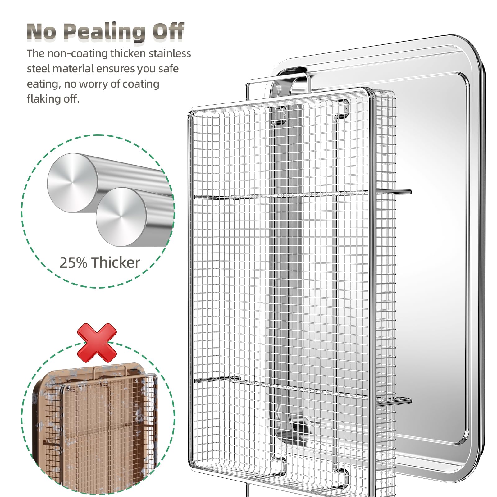 2-Piece Stainless Steel Air Fryer Basket & Crisper Tray Set for Oven with Air Fry Function - 15.4