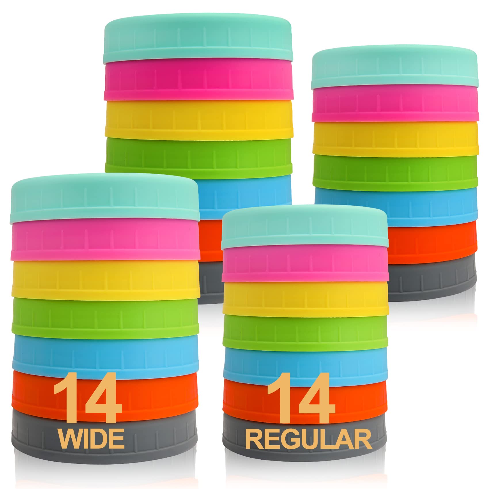 28 Pack Plastic Mason Jar Lids - Fits Ball, Kerr & More - 14 Wide Mouth & 14 Regular Mouth - Colorful Storage Caps for Canning Jars - Perfect for Home Canning, Food Preservation & DIY Crafts