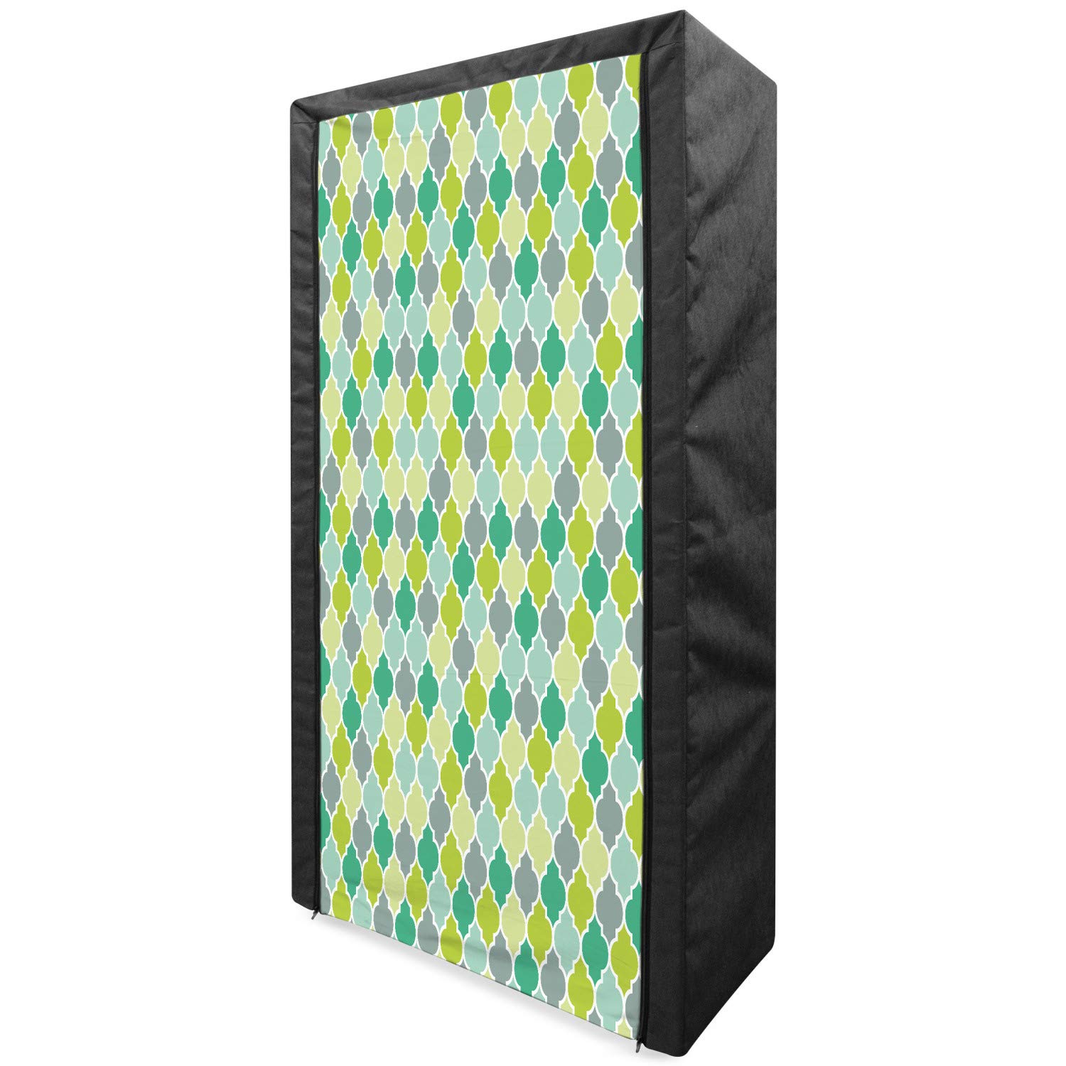 Ambesonne Teal Portable Fabric Wardrobe with Moroccan Quatrefoil Pattern - 33.5