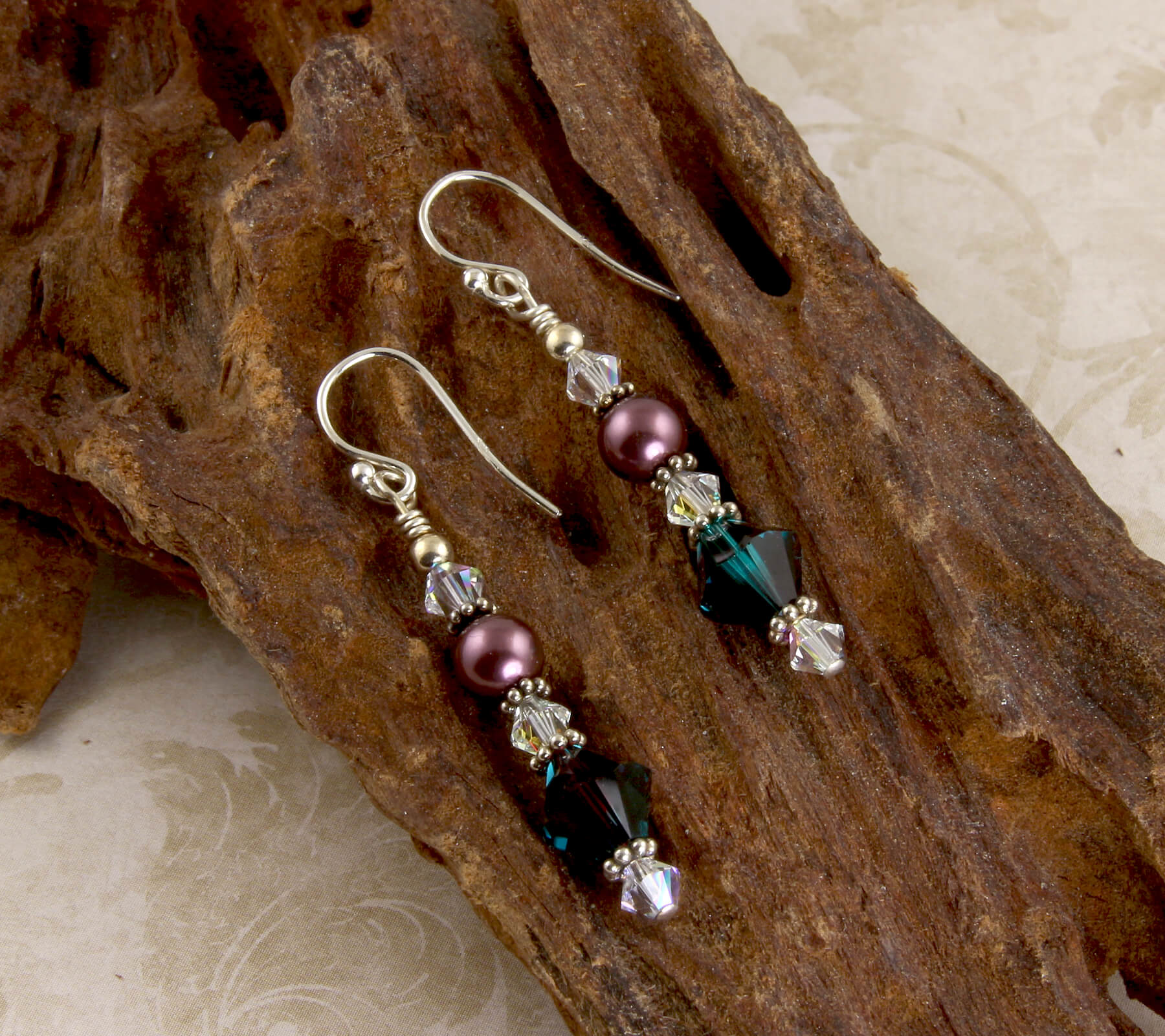 Teal and Burgundy Crystal Beaded Dangle Earrings for Women | Elegant Handmade Jewelry Gift for Party, Wedding & Special Occasions