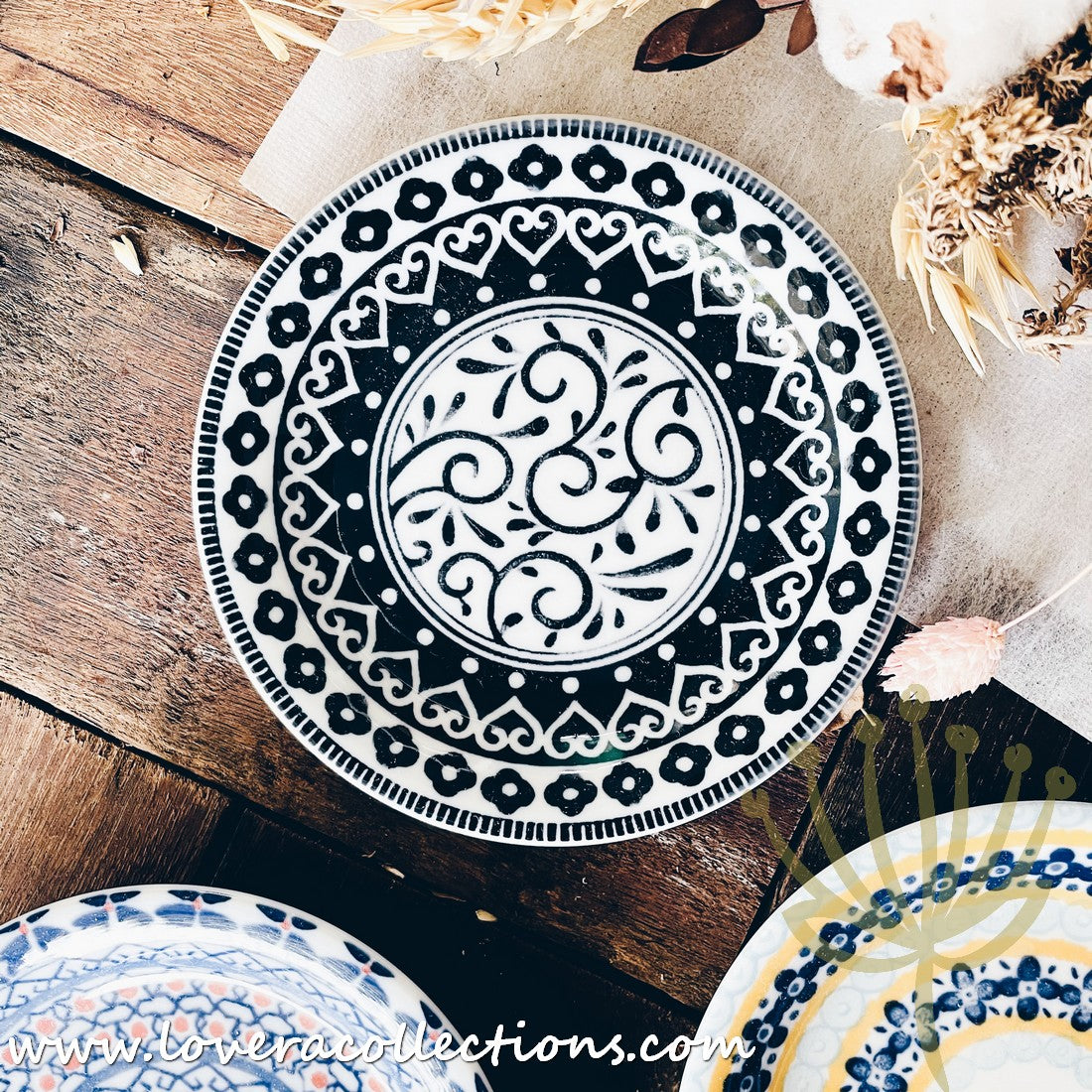 Awasaka Japan Black & White Tribal Dinnerware Set - Modern Ceramic Plates & Bowls for Dining, Entertaining & Home Decor (50% Off Sale)