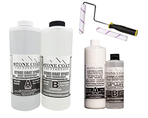Ultimate Top Coat & 1/2 Gallon Stone Coat Countertops Epoxy Resin Kit with Microfiber Paint Roller - Complete DIY Countertop Epoxy Kit for Kitchen, Bathroom, Bar (Glossy Finish)