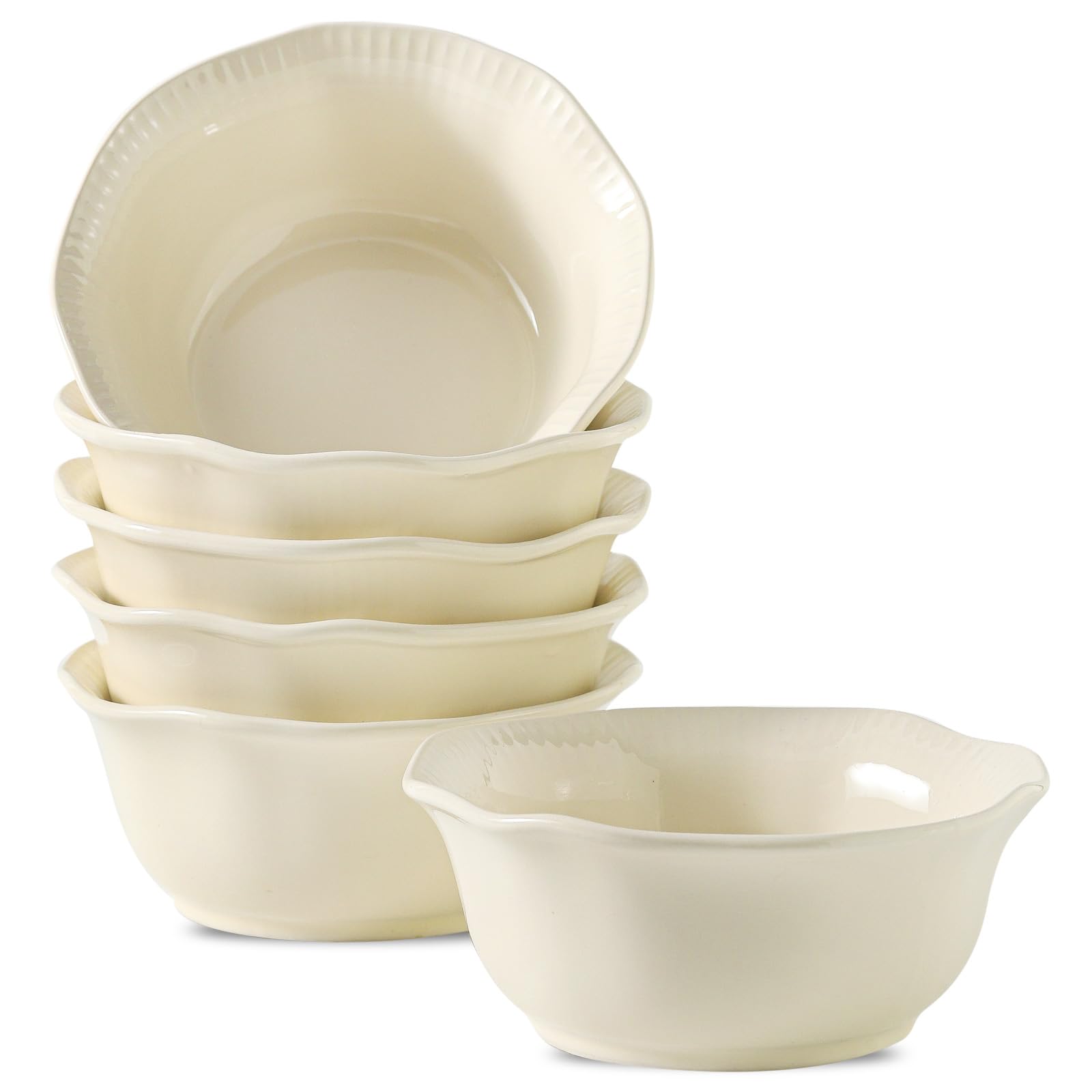 Hasense 20 oz Ceramic Soup Bowls Set of 6 - Microwave & Dishwasher Safe Cereal Bowls for Soup, Noodles, Salad, Fruits - Oven Safe Kitchenware for Daily Use & Housewarming Gifts (Lotus Design, Beige) - Perfect for Family Dinners, Parties & Meal Prep