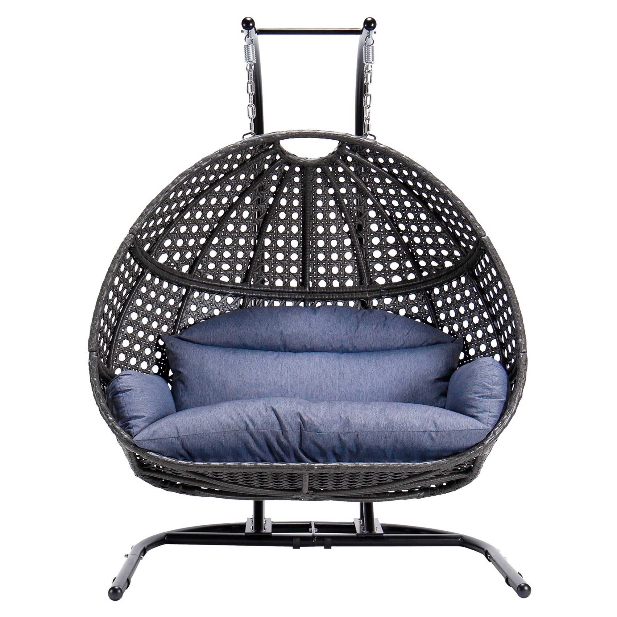 Double Seat Swing Chair with Stand & Cushion - Outdoor Hanging Bench for Patio, Garden, Porch Relaxation