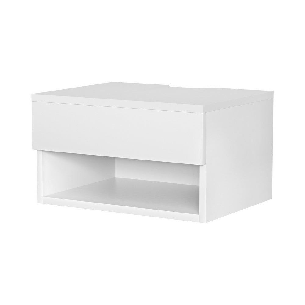 Floating Bedside Table Nightstand - White Wooden Shelf for Bedroom, Living Room, Office | Space-Saving Modern Design for Small Spaces