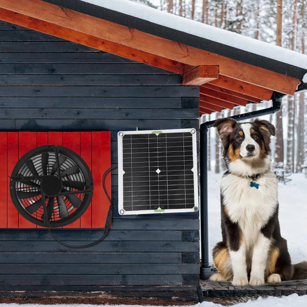 Haofy 10in 100W Solar Panel Fan Kit - Waterproof Solar Powered Exhaust Fan for Chicken Coops, Sheds, Crawl Spaces & Pet Houses - Perfect for Ventilation in Small Spaces, Greenhouses & Window Exhaust