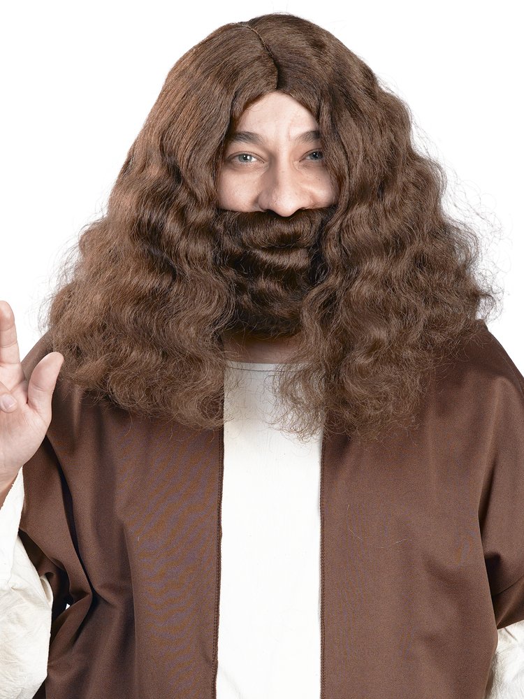 Men's Jesus Wig Costume - Long Brown Hair Beard Set for Biblical & Halloween Costumes - Perfect for Themed Parties, Cosplay, and Religious Plays