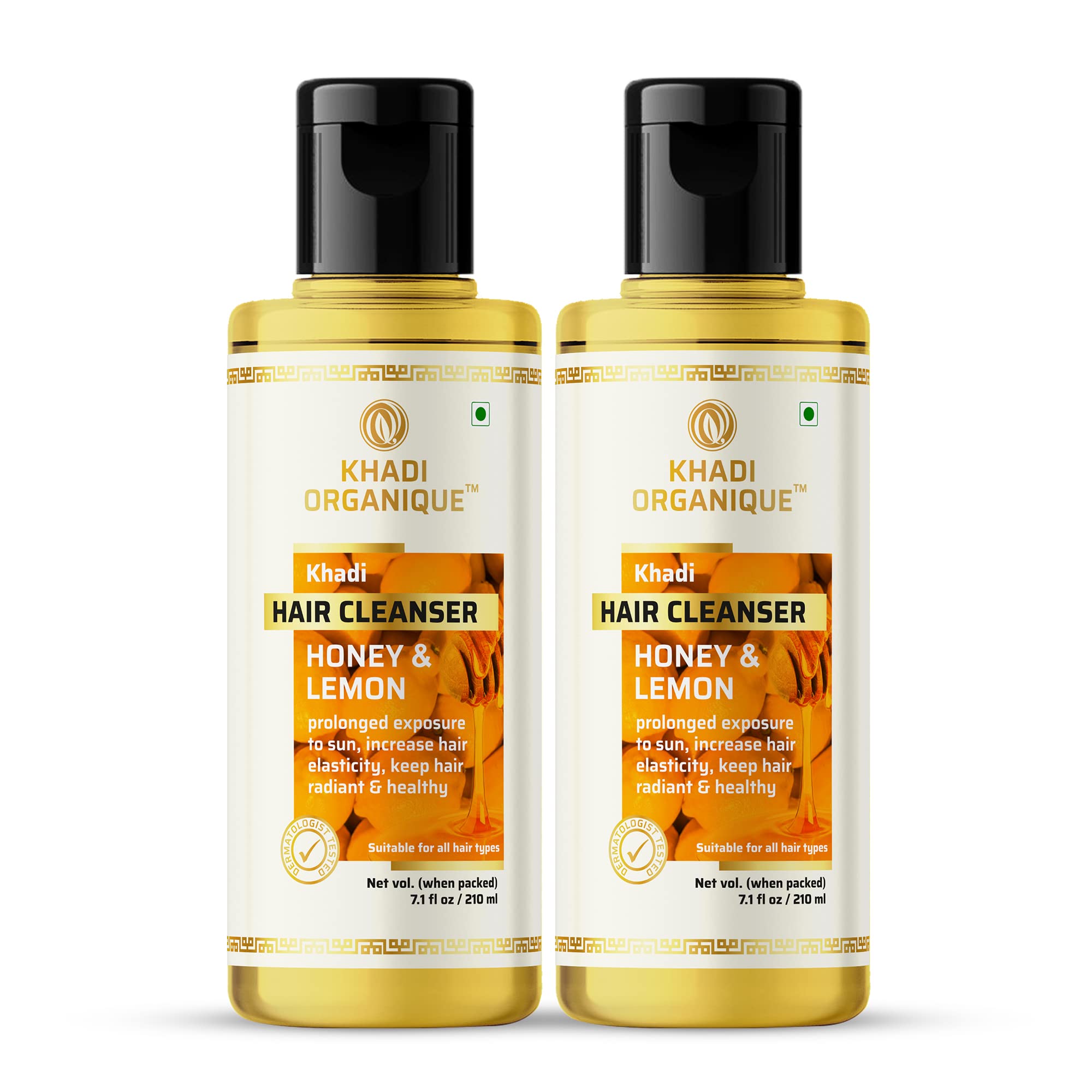 Khadi Organique Honey & Lemon Juice Hair Cleanser Shampoo - Pack of 2 (420ml) - Natural & Organic Hair Care for Dry & Damaged Hair - Perfect for Daily Use & Scalp Nourishment