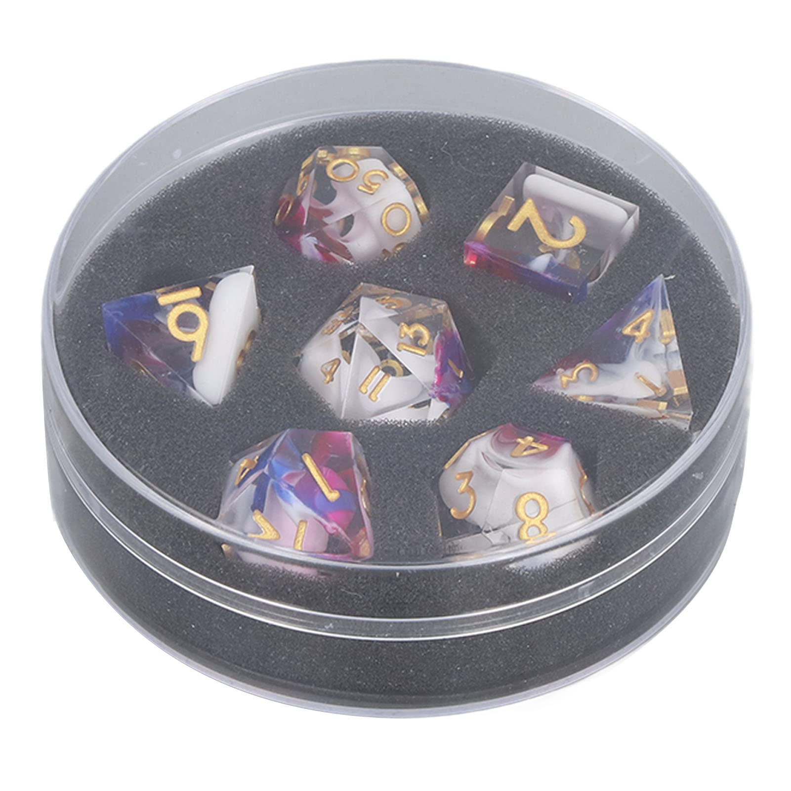 Premium Resin Polyhedral Dice Set - 7-Piece RPG Dice with Sharp Edges & Clear Numbers for D&D, Pathfinder & Tabletop Games (White & Purple) - Perfect for Dungeon Masters & Fantasy Roleplaying Adventures