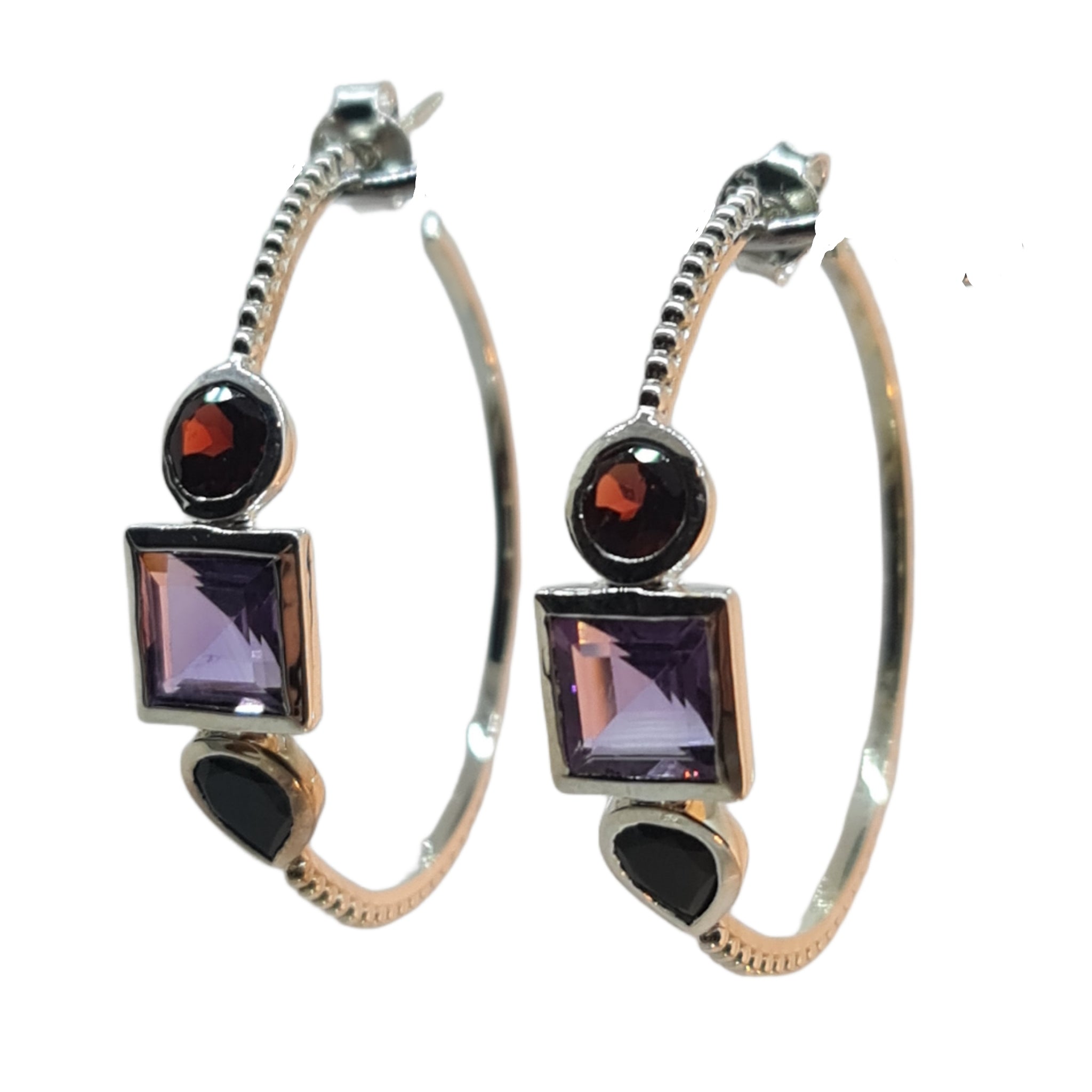 Garnet Amethyst Black Onyx Stone Hoop Earrings for Women - Elegant Dangle Jewelry for Party, Wedding & Everyday Wear