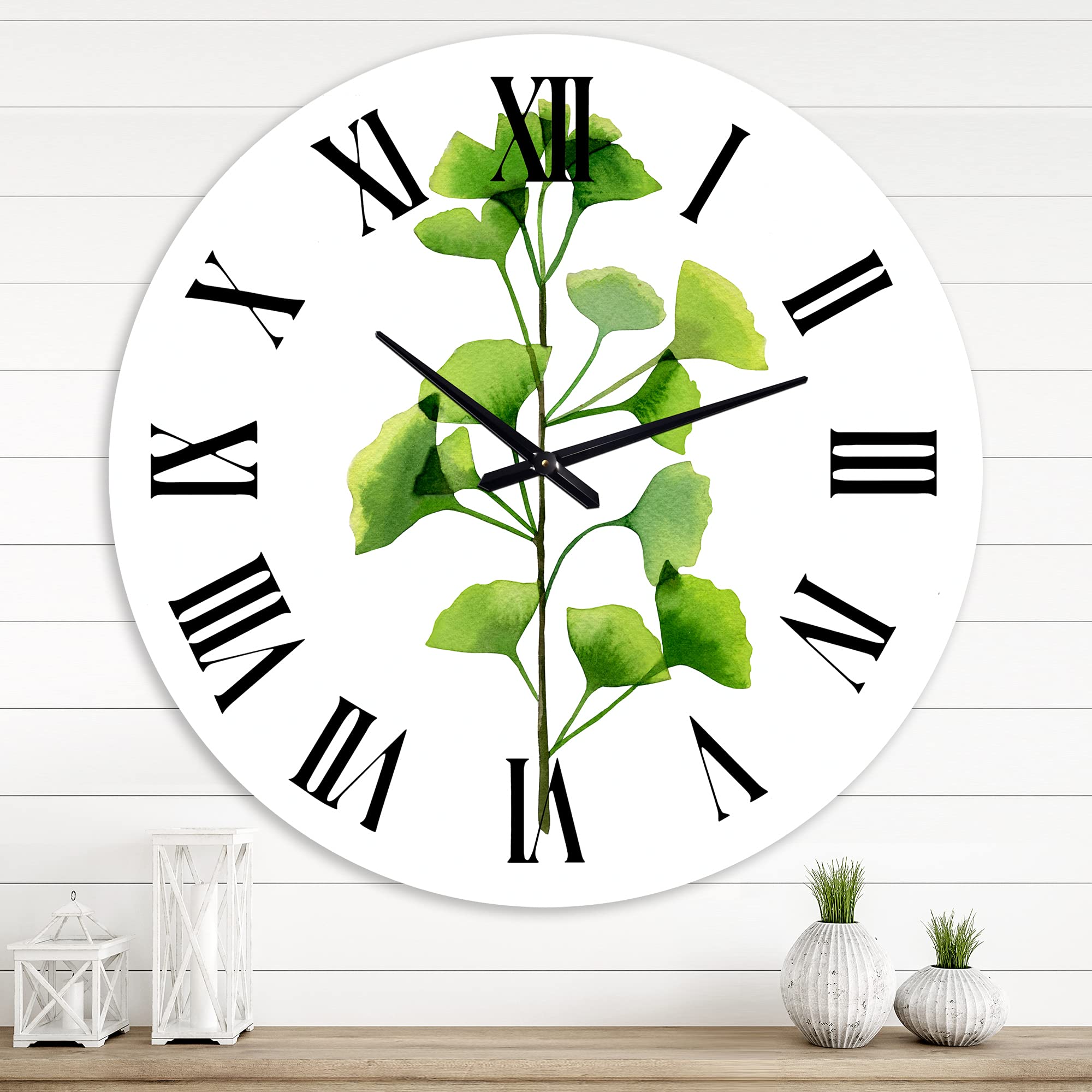 Farmhouse Wall Clock with Green Field Plant Foliage Design - Large Floral & Botanical Wall Clock for Home, Office, Living Room, Kitchen Decor | Perfect for Rustic, Vintage, and Modern Interior Styles