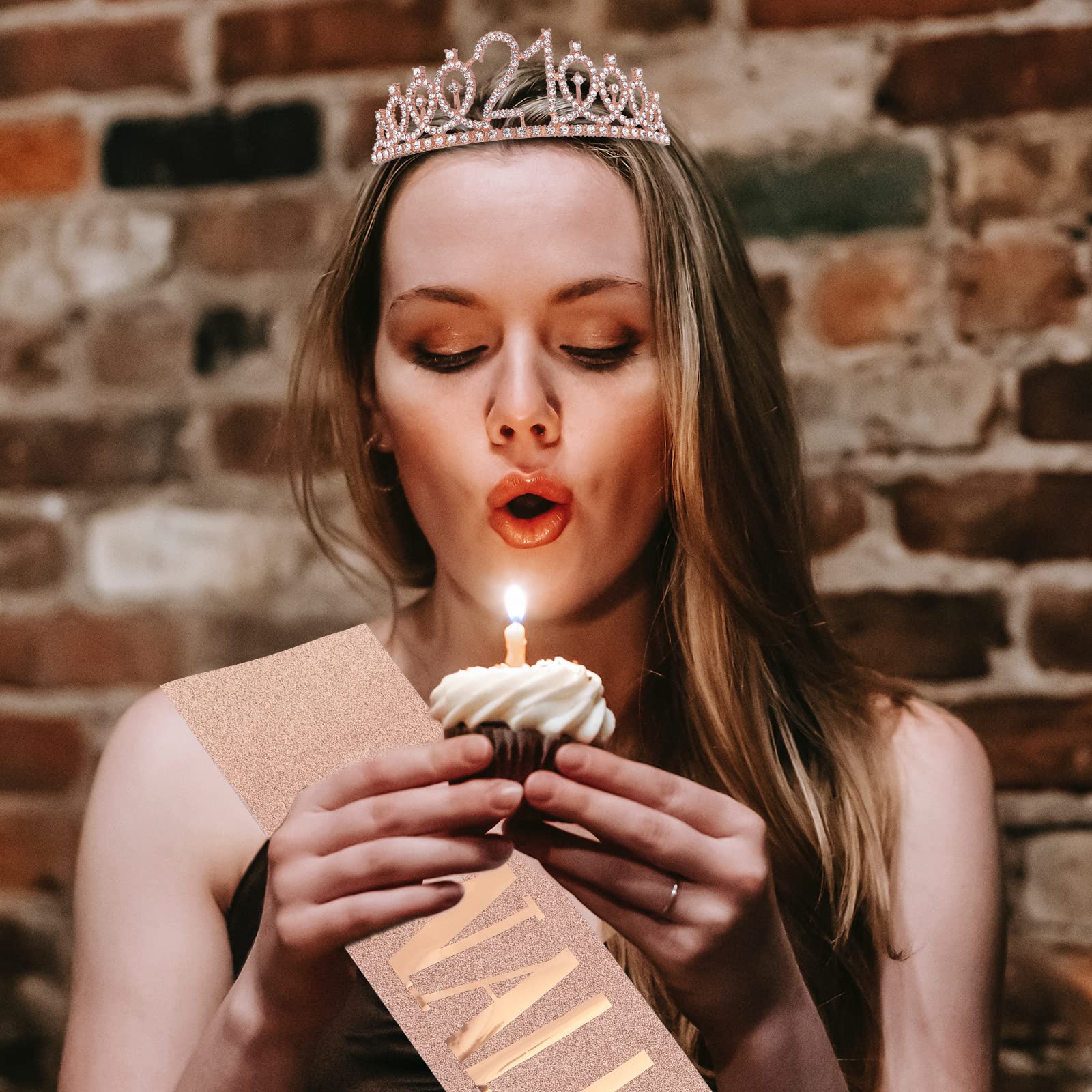 Rose Gold 21st Birthday Sash & Crown Set for Women - Elegant Tiaras & Sash for 21st Birthday Party Decorations - Perfect for Birthday Queen Celebrations, Bachelorette Parties & Special Occasions