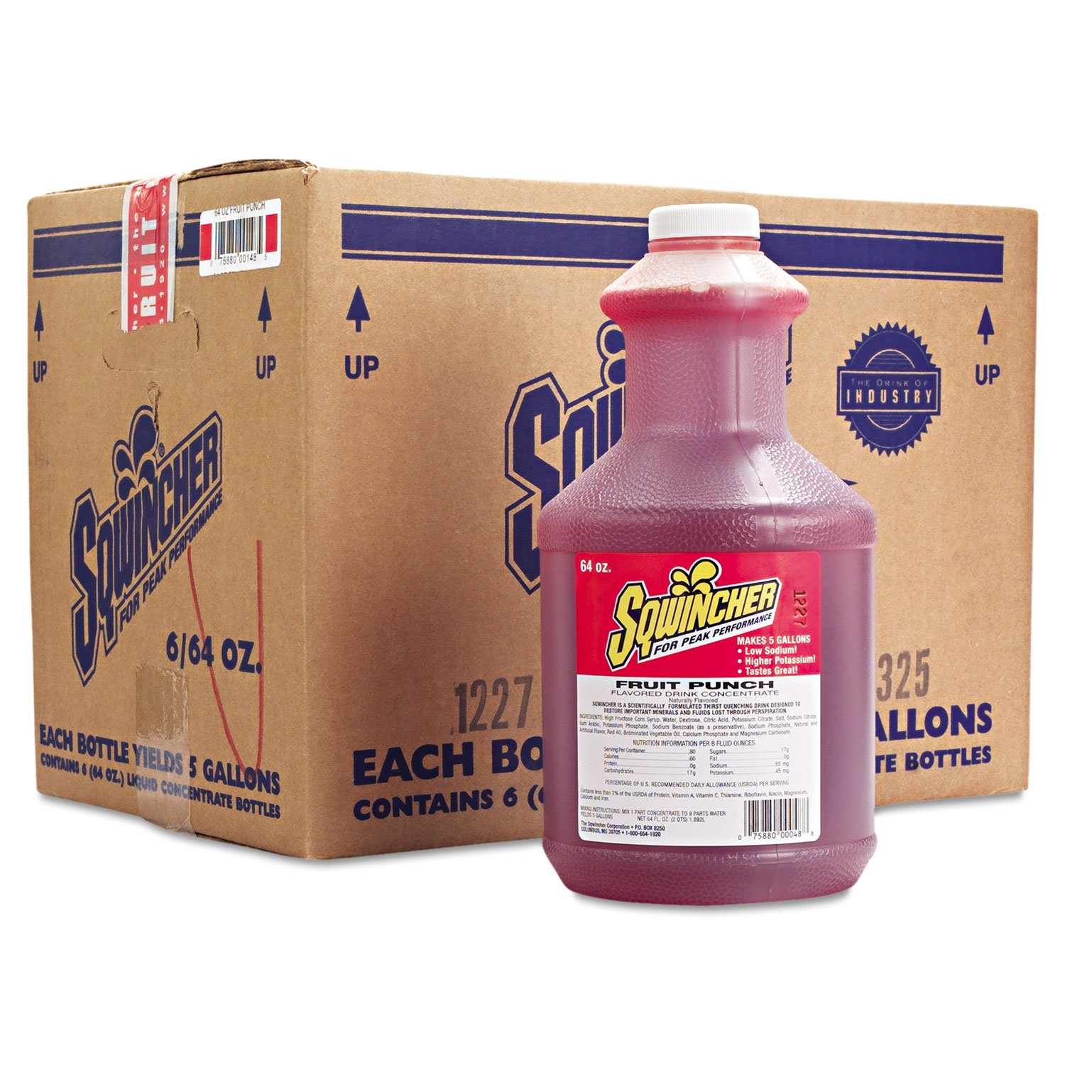 Sqwincher 030325FP Electrolyte Drink Concentrate - Fruit Punch Flavor, 64oz Bottle (6 Pack) - Hydration for Athletes, Outdoor Activities & Workouts