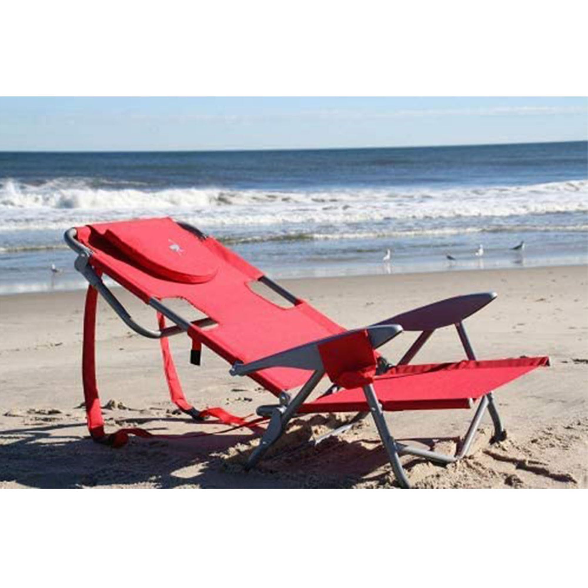 Ostrich On Your Back Backpack Beach Chair with Face Hole - Portable Lounge Chair with Cup Holder - Heavy Duty Tanning Chair for Beach, Poolside & Backyard - Face Down Reading Chair (Red) - Perfect for Sunbathing, Relaxing & Outdoor Naps