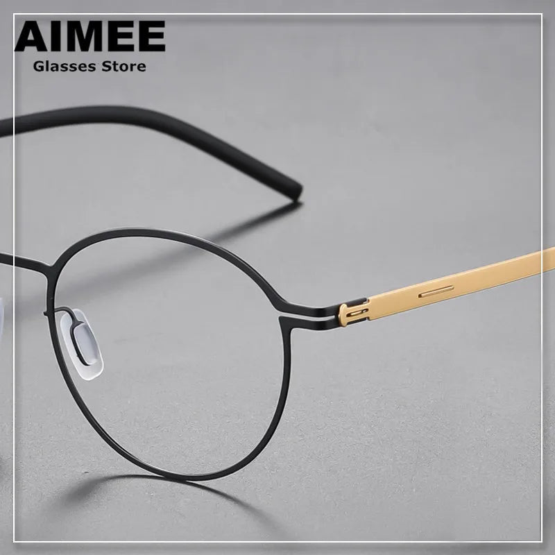 Aimee Unisex Full Rim Round Screwless Stainless Steel Eyeglasses Frame 20015 - Lightweight & Durable Eyewear for Work, Reading, and Everyday Fashion
