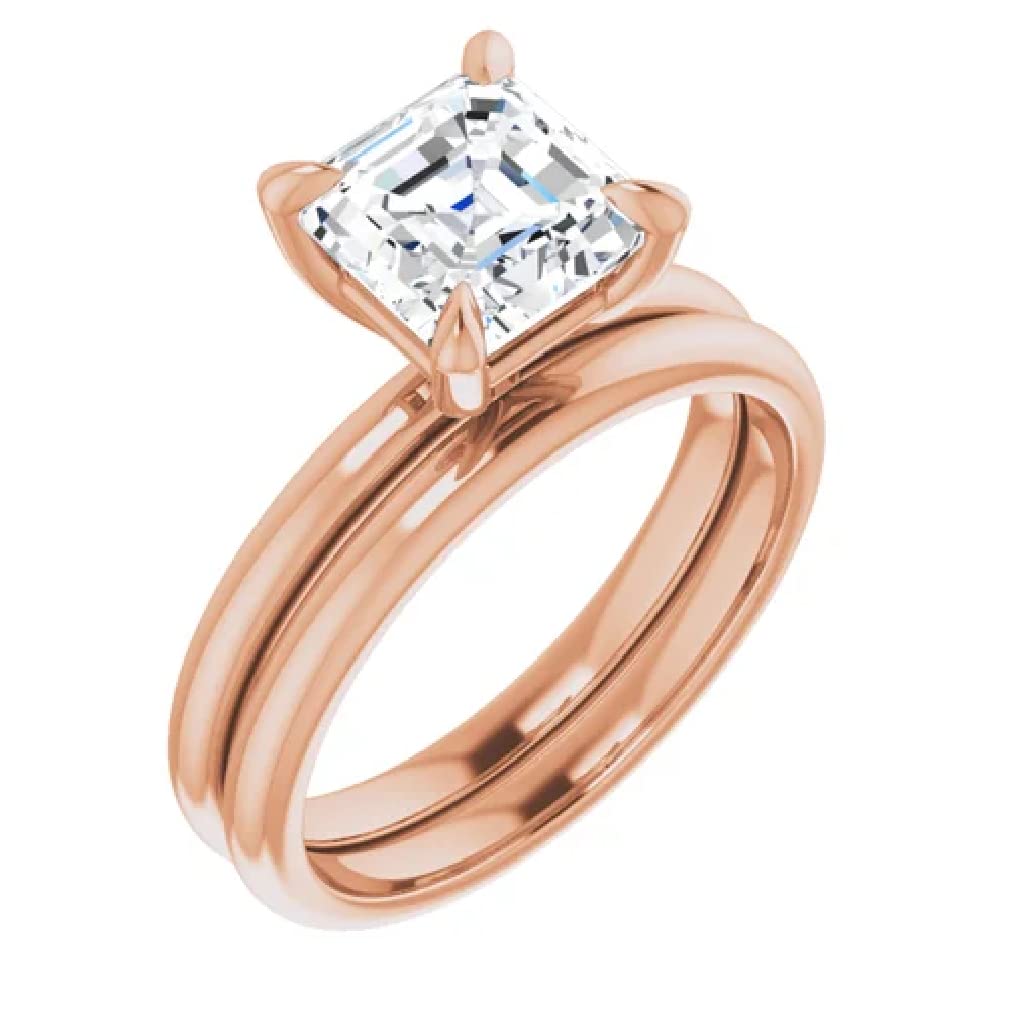 Exquisite 3 Carat Asscher Cut Moissanite Engagement Ring Set in Rose Gold - Handmade Solitaire Bridal Wedding Ring for Women, 10K 14K 18K Gold Options, VVS1 Colorless Diamond Alternative - Perfect for Proposals, Anniversaries & Romantic Gifts