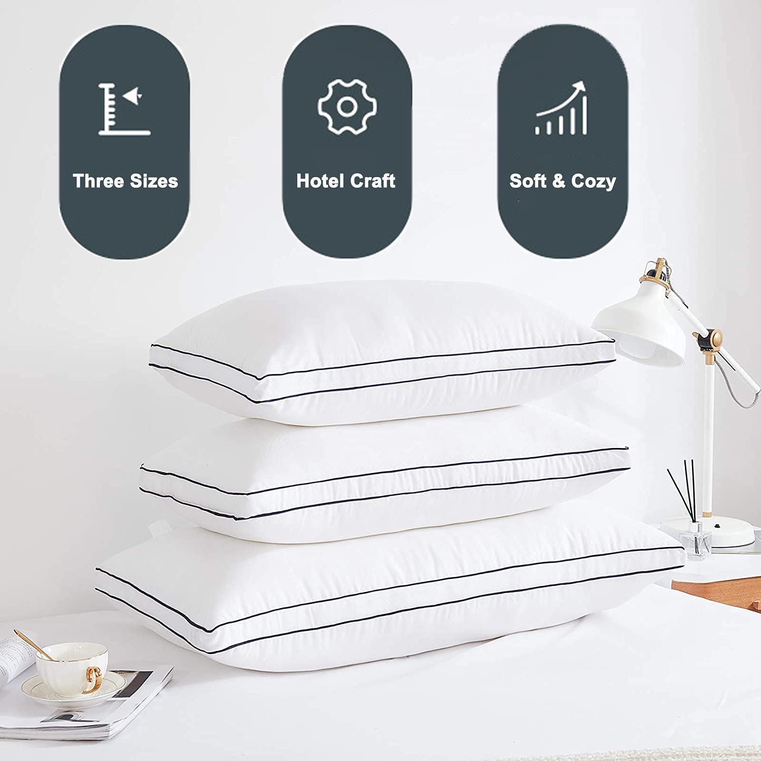 Premium Bed Pillows for Sleeping (2 Pack) - Luxury Plush Soft Pillows for Home & Hotel Use, Breathable Microfiber Cover, Skin-Friendly Support for Side & Back Sleepers (Queen Size) - Ideal for Bedroom, Guest Room & Travel Comfort