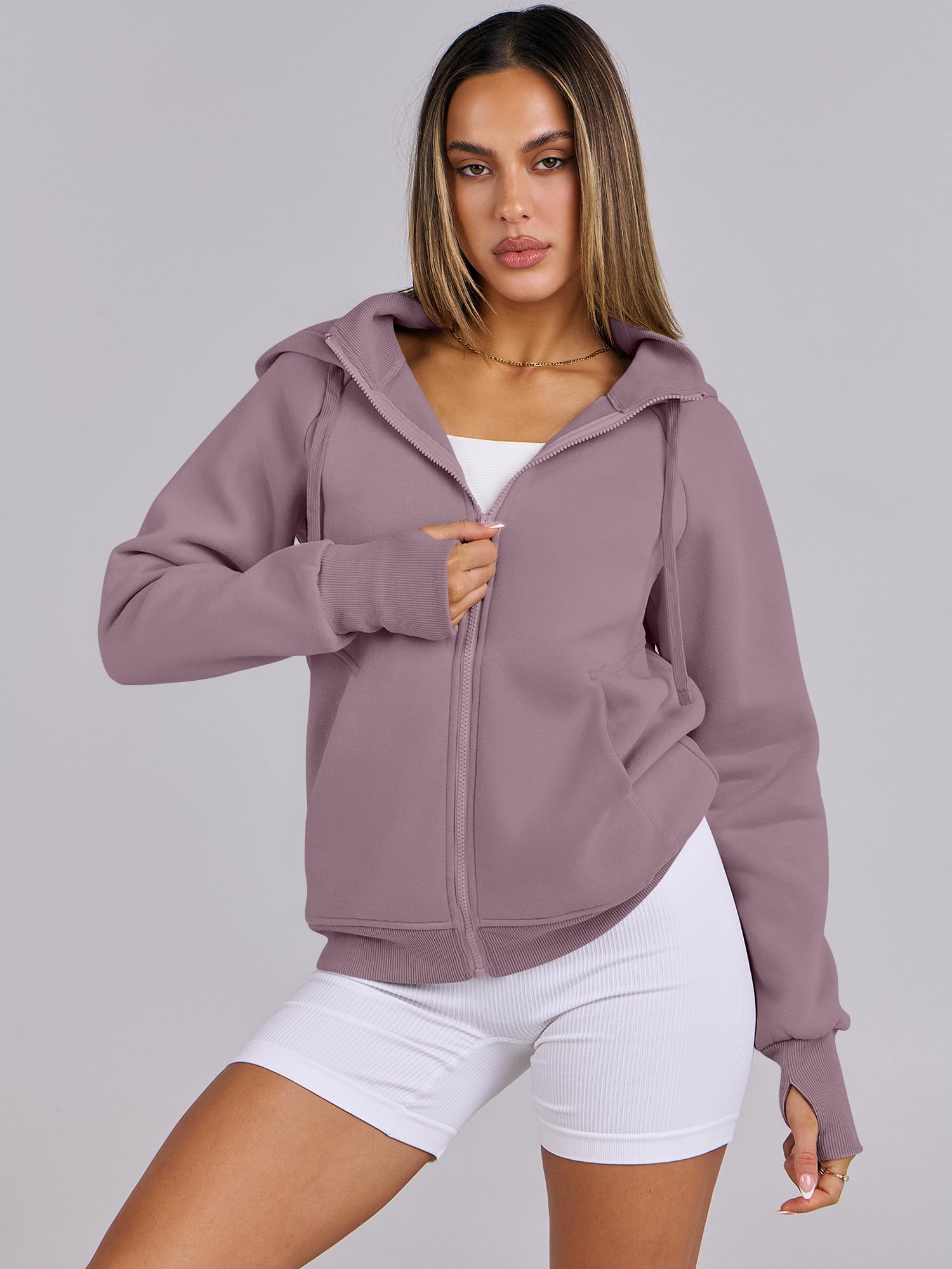 ANRABESS Women's Fleece Zip Up Hoodie with Pockets - Long Sleeve Casual Sweatshirt for Fall Fashion | Y2K Preppy Outfits | Perfect for College, Streetwear & Cozy Loungewear