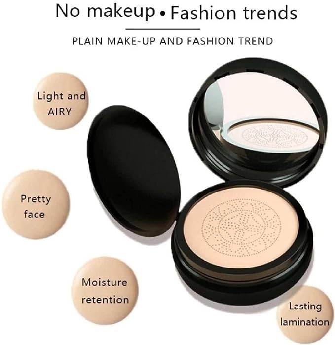 LANELLIE Air Cushion BB Cream - Full Coverage Waterproof Foundation with Concealer for Acne, Pimples & Dark Spots | Mushroom Sponge Applicator | Perfect for Daily Makeup & On-The-Go Touch Ups