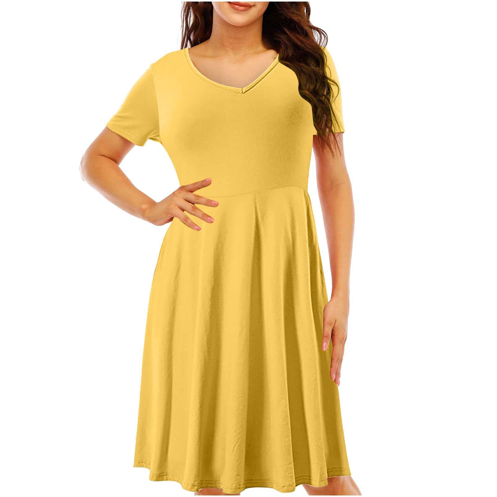 BOXIACEY Women's Summer Dresses 2023 - Comfortable Short Sleeve V-Neck Plus Size Solid Black Dress - Perfect for Beach, Vacation & Casual Outings