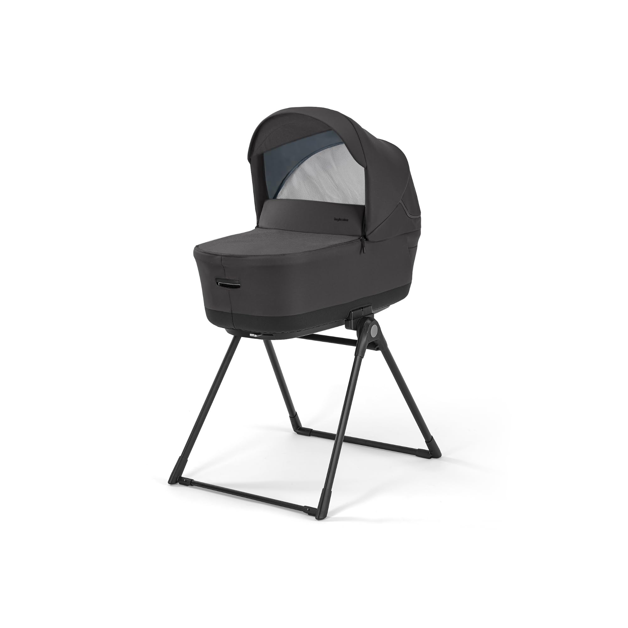 Inglesina Electa Bassinet & Stand - Upper Black 2024 Model | Safe Baby Bassinet for Newborns to 6 Months | Overnight Sleep Certified | BPA-Free | Fits Electa Stroller | Perfect for Nursery, Bedside Sleeping & Travel