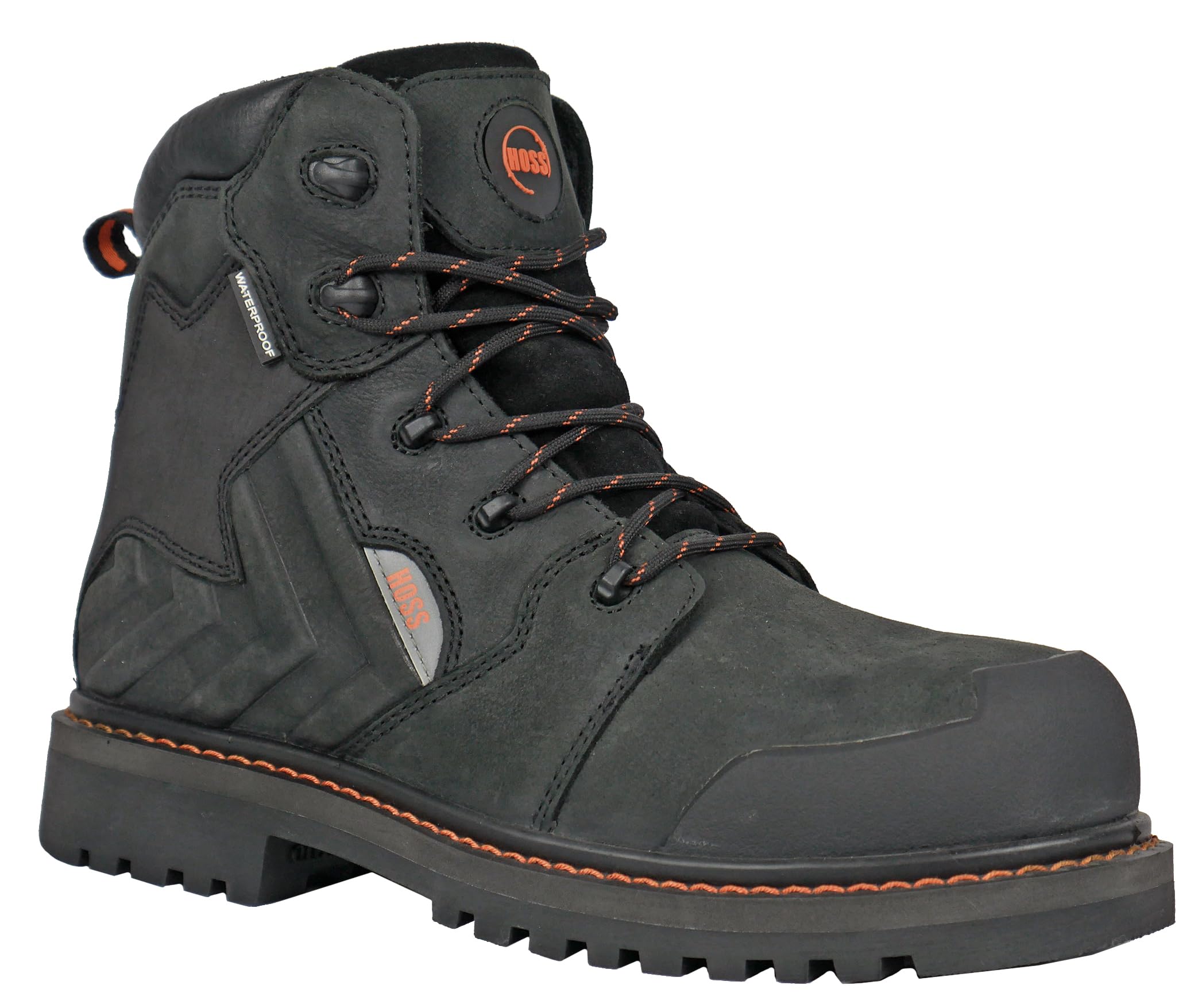 HOSS Bronc Black 6 Inch Composite Safety Toe Waterproof Puncture Resistant Work Boots for Men - Durable Construction & Slip-Resistant Outsole - Ideal for Construction, Oil Rig & Heavy Duty Work Environments