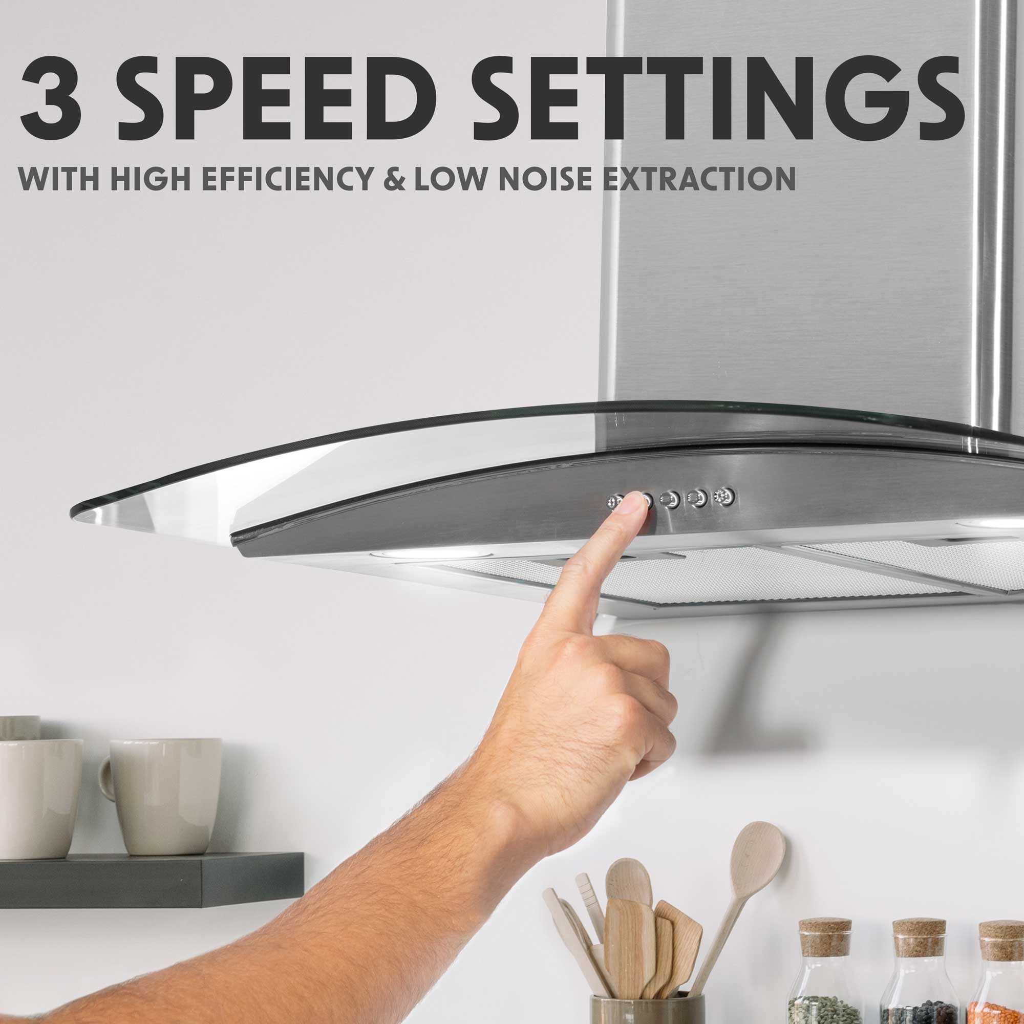Baridi 4 Zone Ceramic Hob with 5 Function Fan Assisted Oven & Curved Glass Cooker Hood Bundle - DH187 | Premium Kitchen Appliance Set for Modern Homes | Perfect for Baking, Roasting & Cooking Family Meals