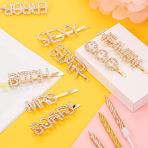 FAMEZA 10-Piece Glitter Rhinestone Hair Clips Set - Wedding Crystal Hair Barrettes with Love, Star, Kiss, Sweet, Yes, No Words - Boho Style Hair Accessories for Girls, Brides & Kids | Perfect for Weddings, Parties, Prom & Everyday Wear