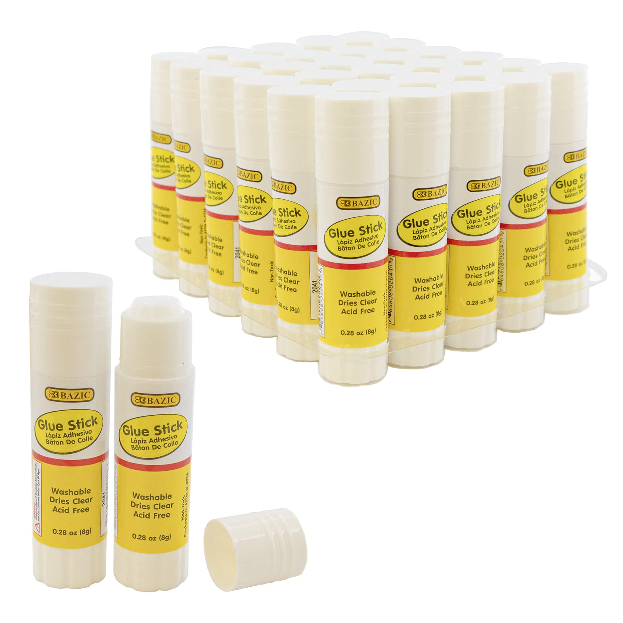 BAZIC Acid-Free White Glue Sticks 8g/0.28 Oz - 20-Pack (30/Pack) for Paper, Photos, Art & Craft Projects - Perfect for School, Home & Office Use