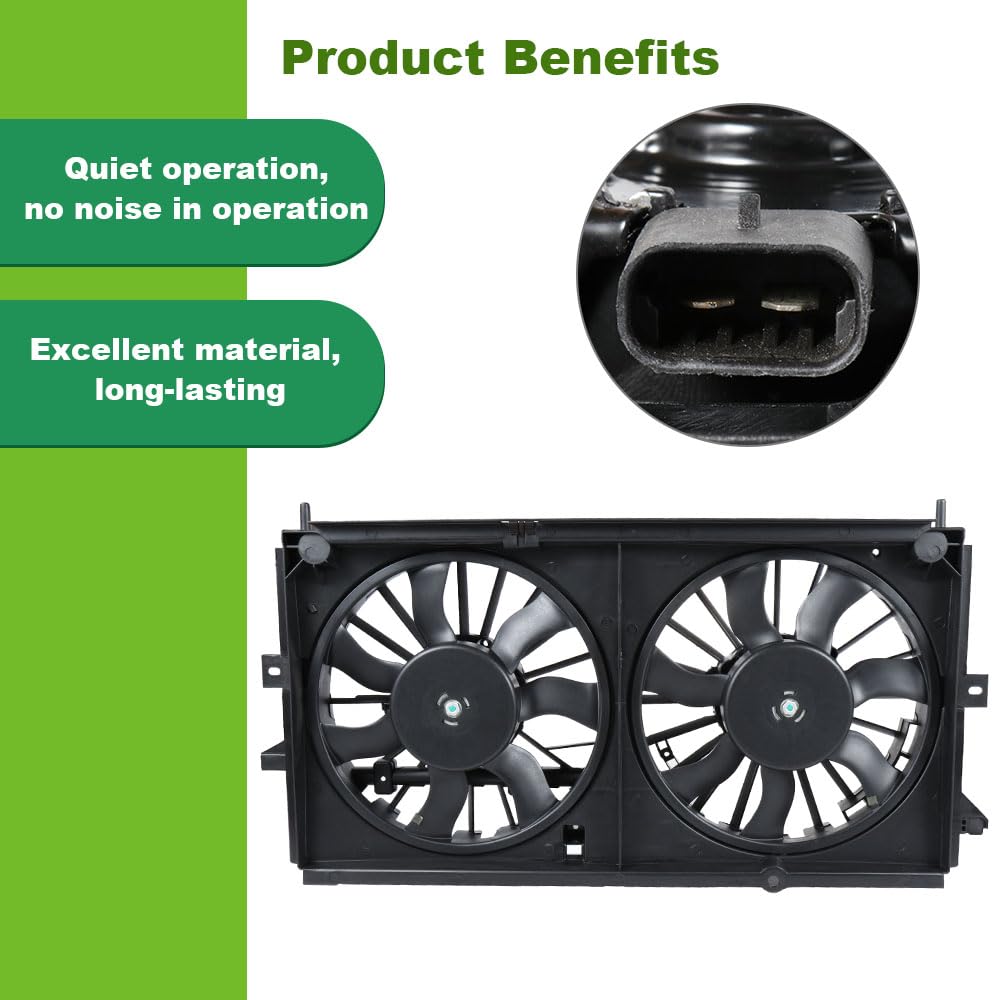 SCITOO Dual Radiator Cooling Fan Replacement for 1999-2003 Chevrolet Monte Carlo & Impala - High Performance Aluminum Condenser Fan for Engine Cooling System - Perfect for Summer Driving & Heavy Traffic Conditions