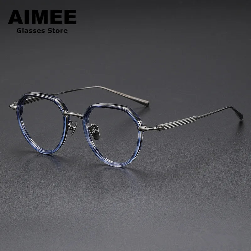 Unisex Full Rim Flat Top Round Titanium Acetate Eyeglasses 6701 - Lightweight & Durable Frame for Men & Women - Perfect for Reading, Work & Daily Wear