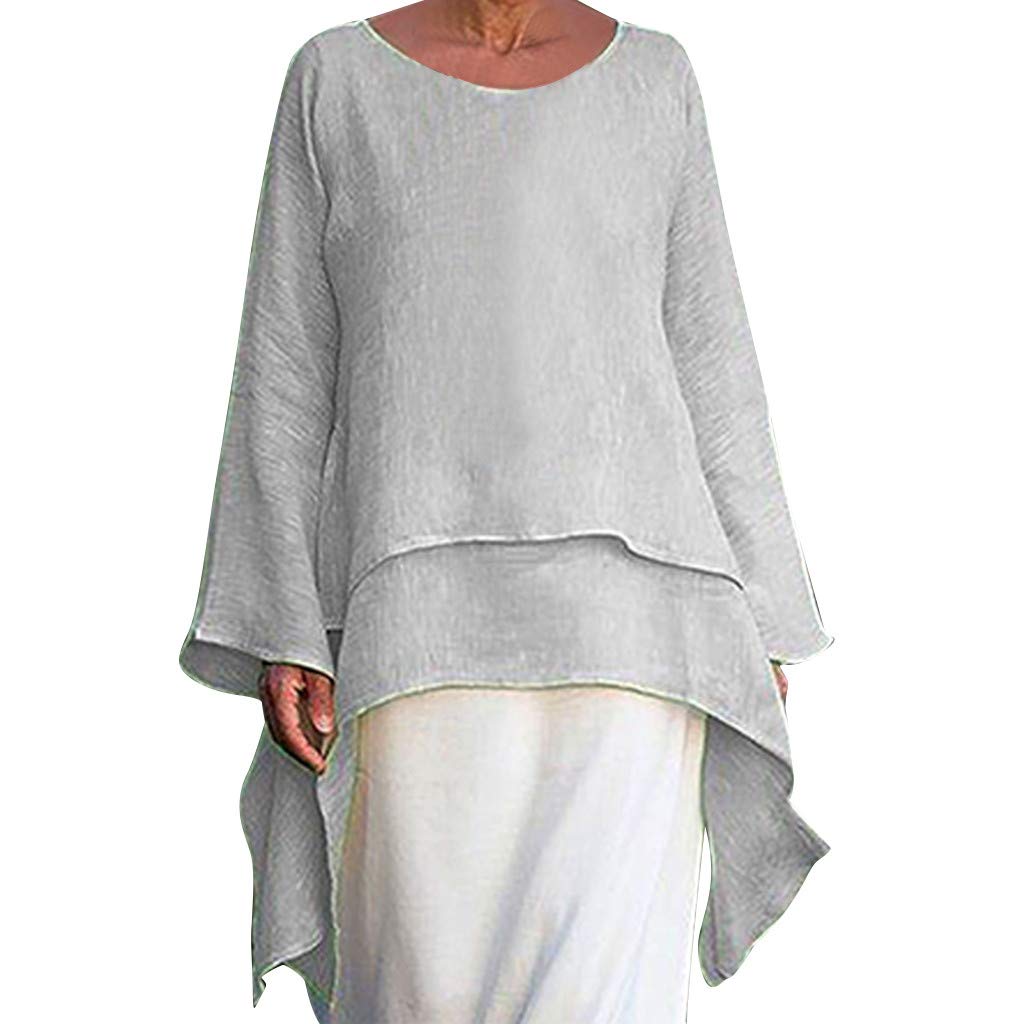 Elegant Purple Linen Blouse for Women - Plus Size Crew Neck Long Sleeve Top with White Lace Trim | Casual & Fashionable Shirt for Office, Date Night & Special Occasions
