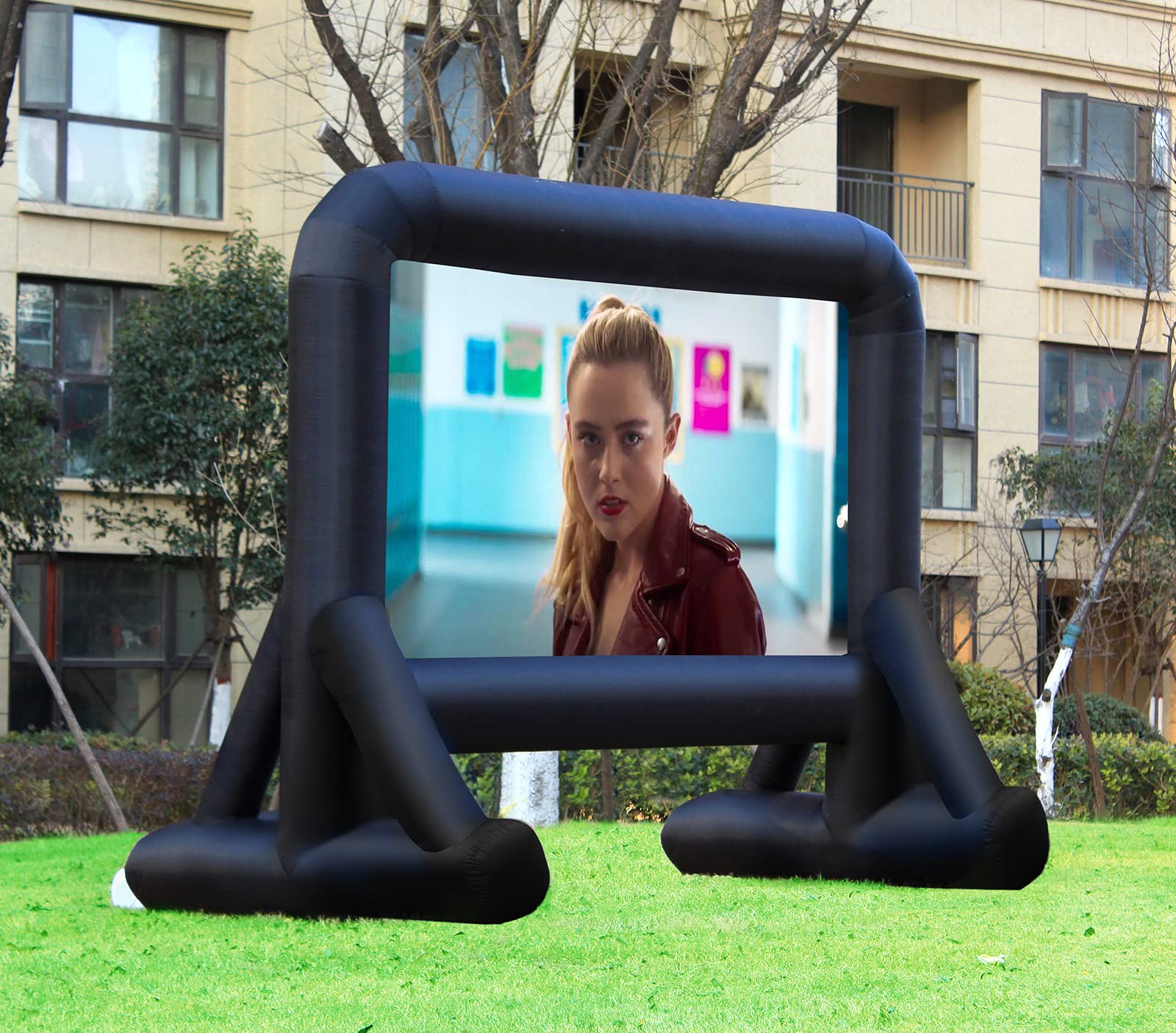 16 FT Inflatable Projector Screen for Outdoor Movies - Portable Blow-Up Movie Screen with Quiet Fan | Perfect for Backyard Movie Nights, Camping, Drive-In Theaters & Outdoor Parties (Dual Support)