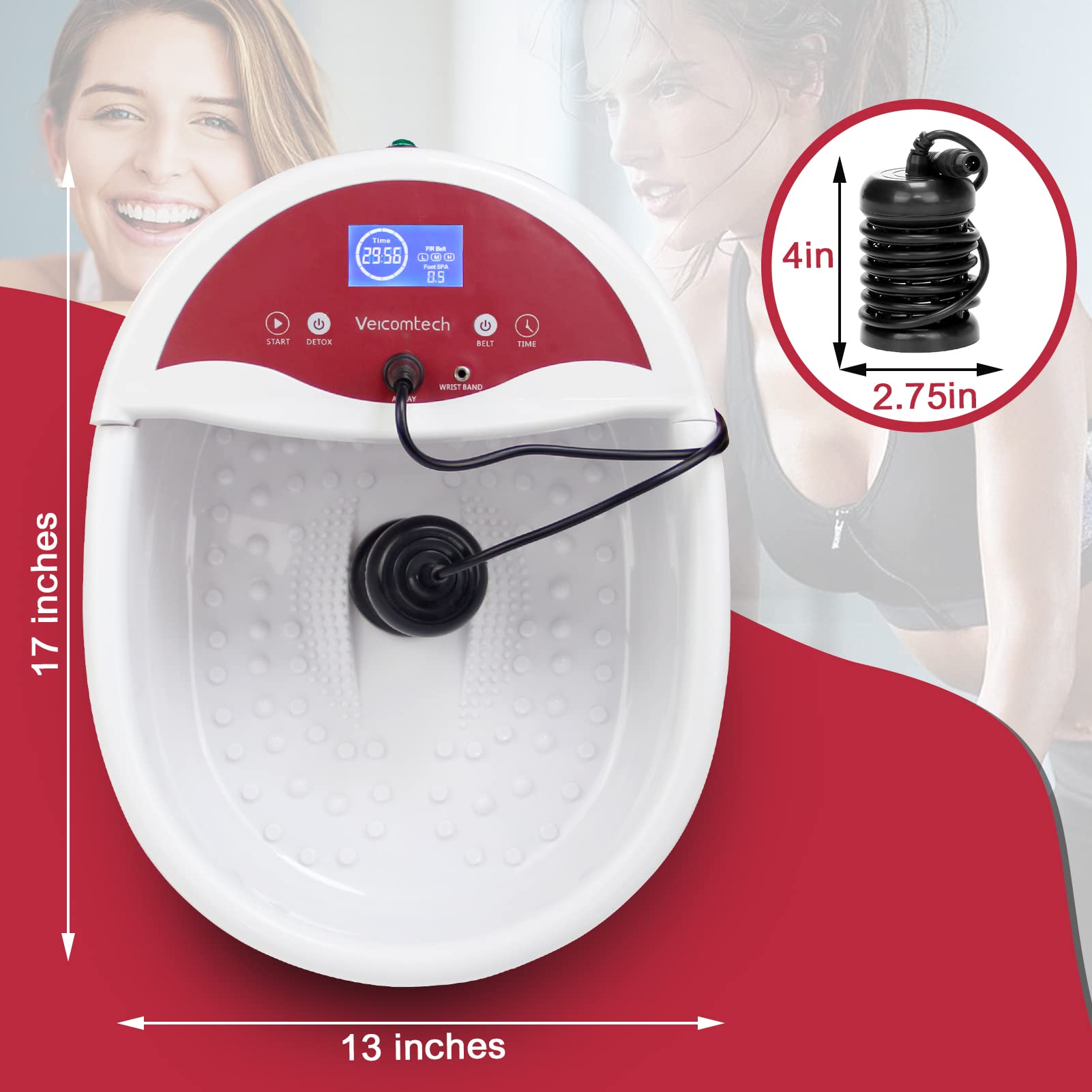 Ionic Foot Bath Detox Machine - Home Foot Spa Kit with 10 Ginger Tablets, 2 Arrays & FIR Belt for Relaxation, Detoxification & Pain Relief - Perfect for Home Salon, Spa & Self-Care Routine