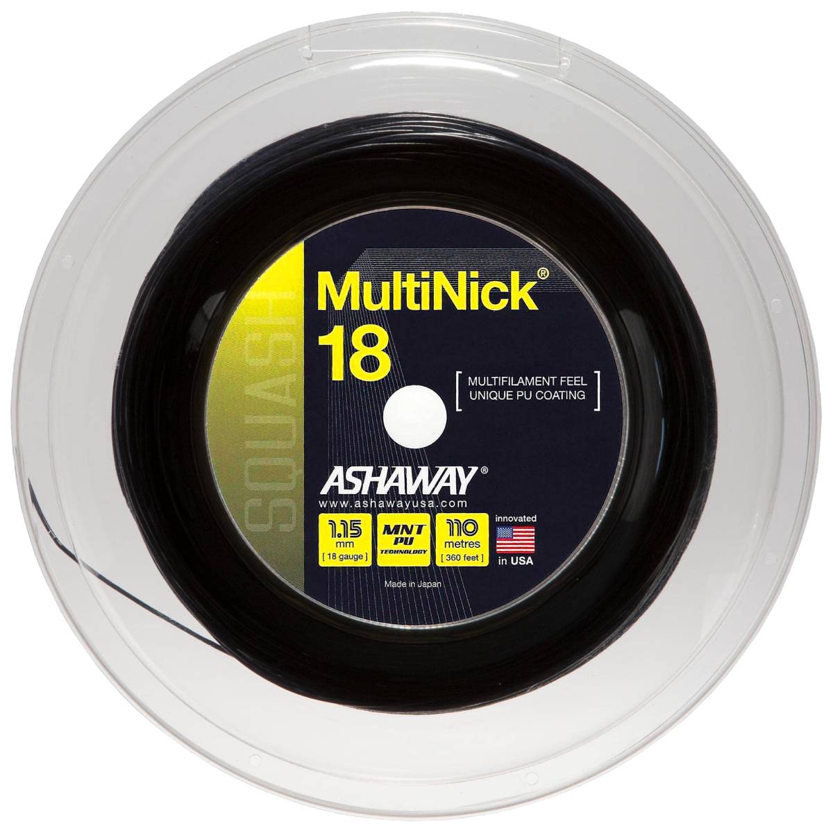 Ashaway MultiNick 18 Squash String Reel (660 Feet, Black) - Premium Badminton & Squash Racket String for Enhanced Performance and Durability | Perfect for Professional Players and Training Sessions