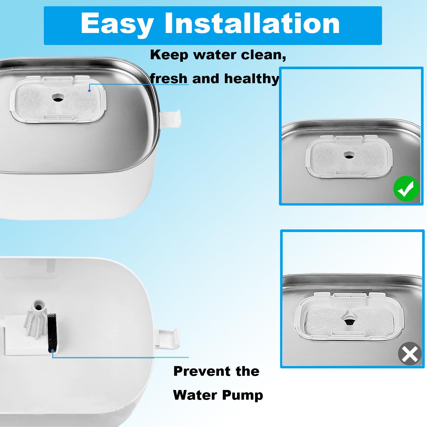 8 Pack Cat Water Fountain Filter Replacement - Compatible with PETLIBRO 2.5L/84oz PLWF005 & PLWF115 Cat Water Dispenser - Includes 8 Pre-Filter Sponges - Keep Your Pet Hydrated with Clean Water at Home or Office